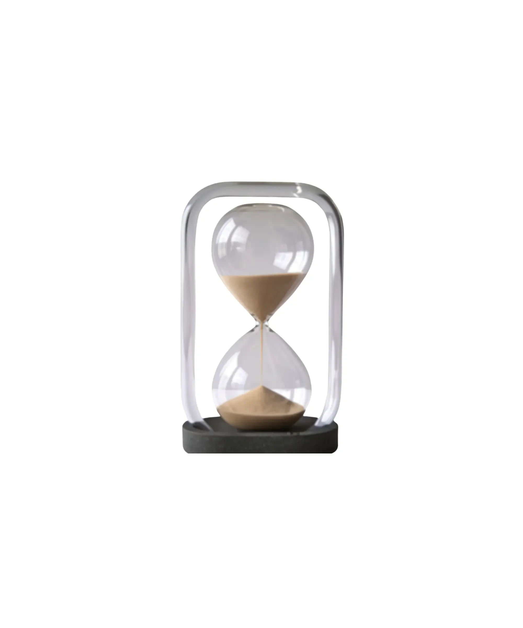 Minimalist hourglass with sand flowing down representing time savings, efficiency, and faster cooking time.