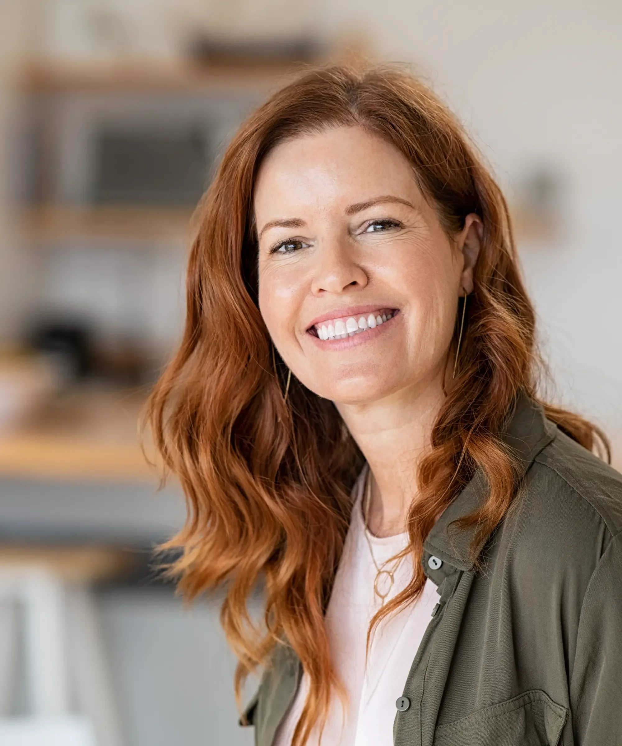 red hair woman smiling