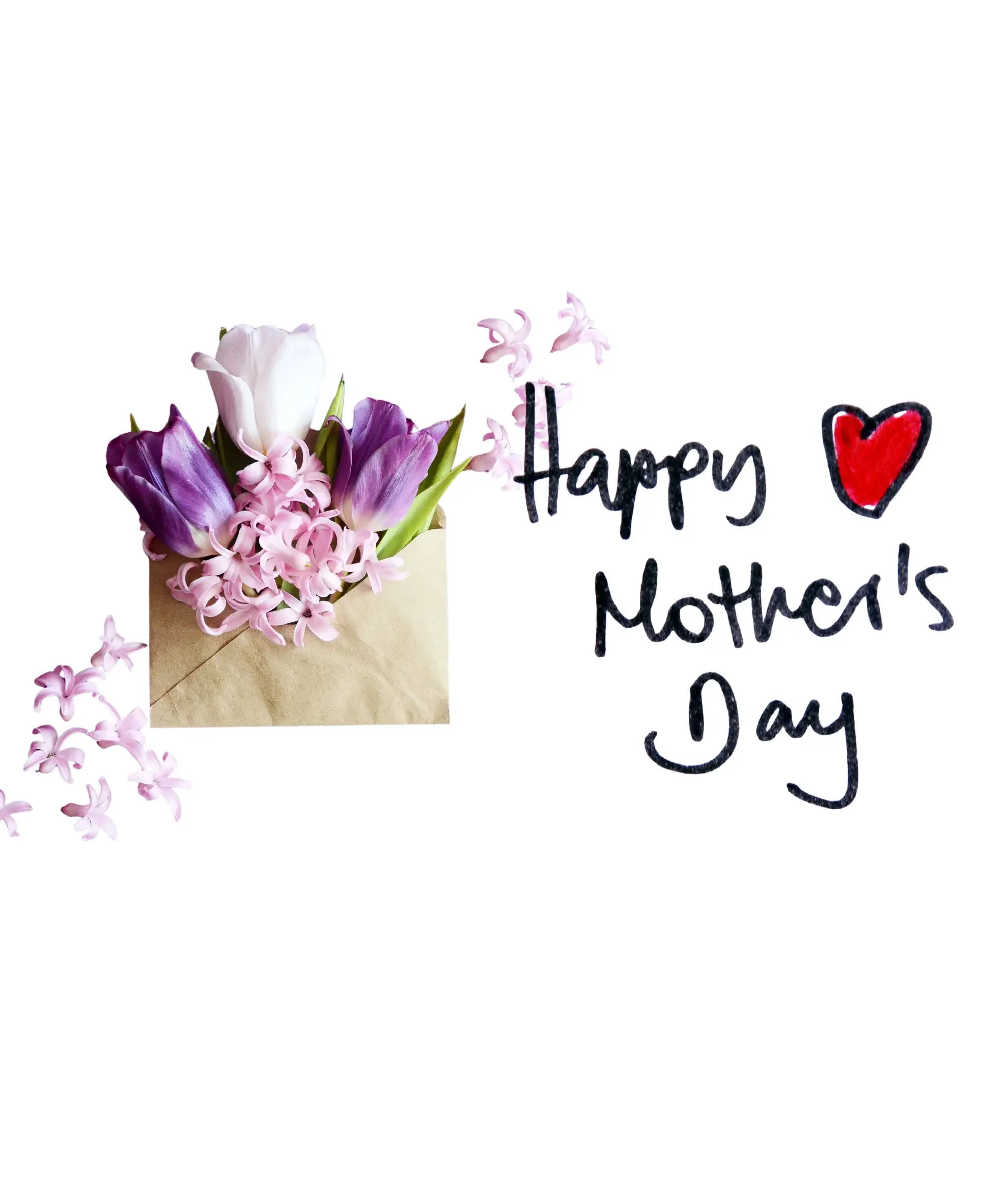 “Happy Mother’s Day card with flowers in envelope and handwritten message, best Mother’s Day gift for mom concept”