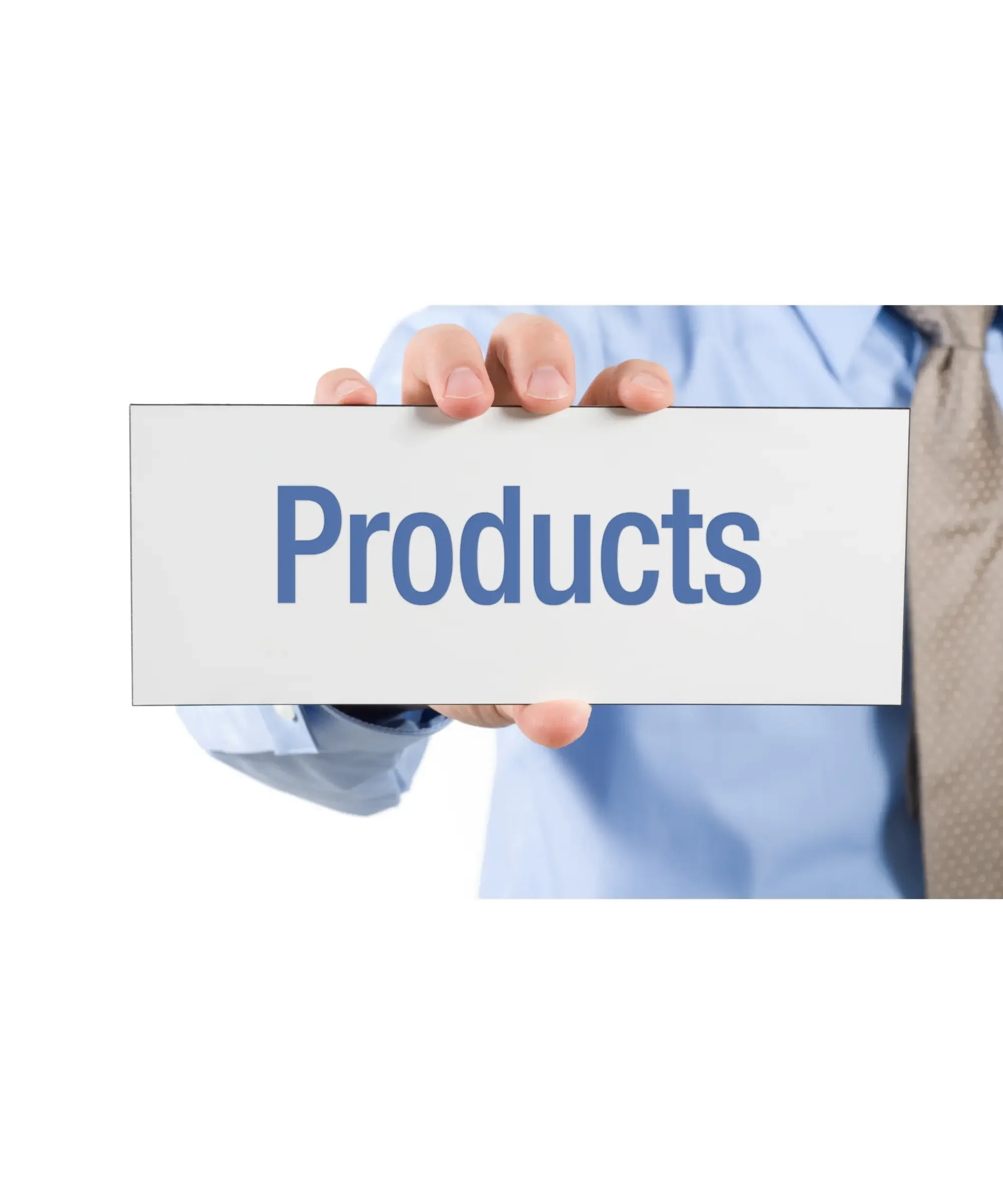Hand holding a sign that says products, representing physical and digital product business ideas