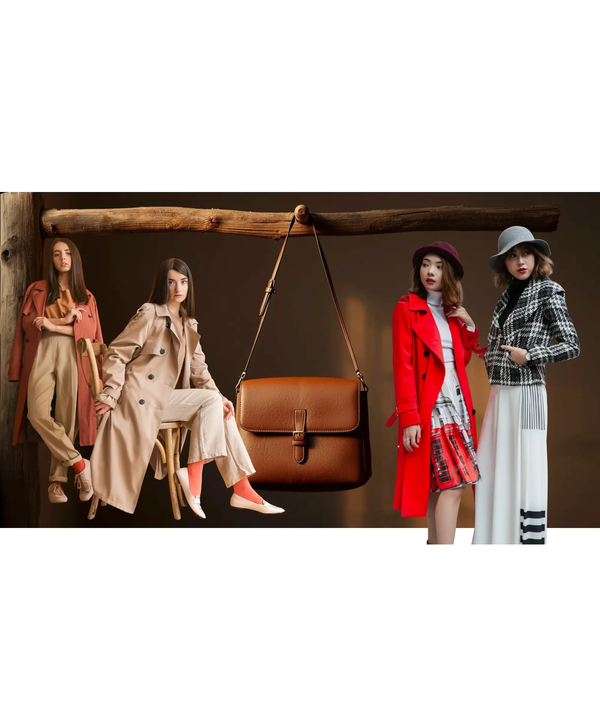 Women’s fashion outfits with trench coats and a brown leather crossbody bag, stylish capsule wardrobe accessories and timeless everyday fashion pieces
