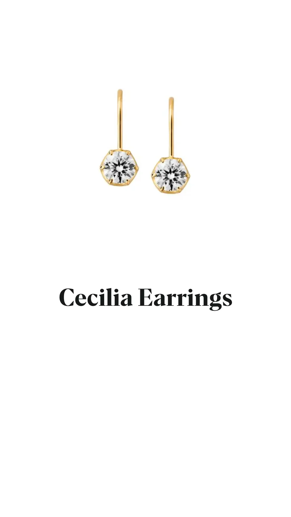 Dorsey Cecilia earrings with round clear stones in gold-toned settings suspended from slim hooks.