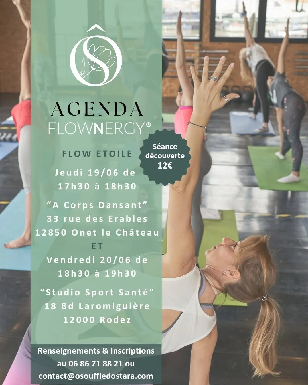 🌟 Retrouvez-nous cette semaine pour un Flow &Eacute;toil&eacute; le jeudi 19 juin &agrave; 17h30 (exceptionnellement) &agrave; @acorpsdansant &agrave; Onet et le vendredi 20 juin &agrave; 18h30 &agrave; @studio.sport.sante.rodez

➡️ Ce Flow est une 