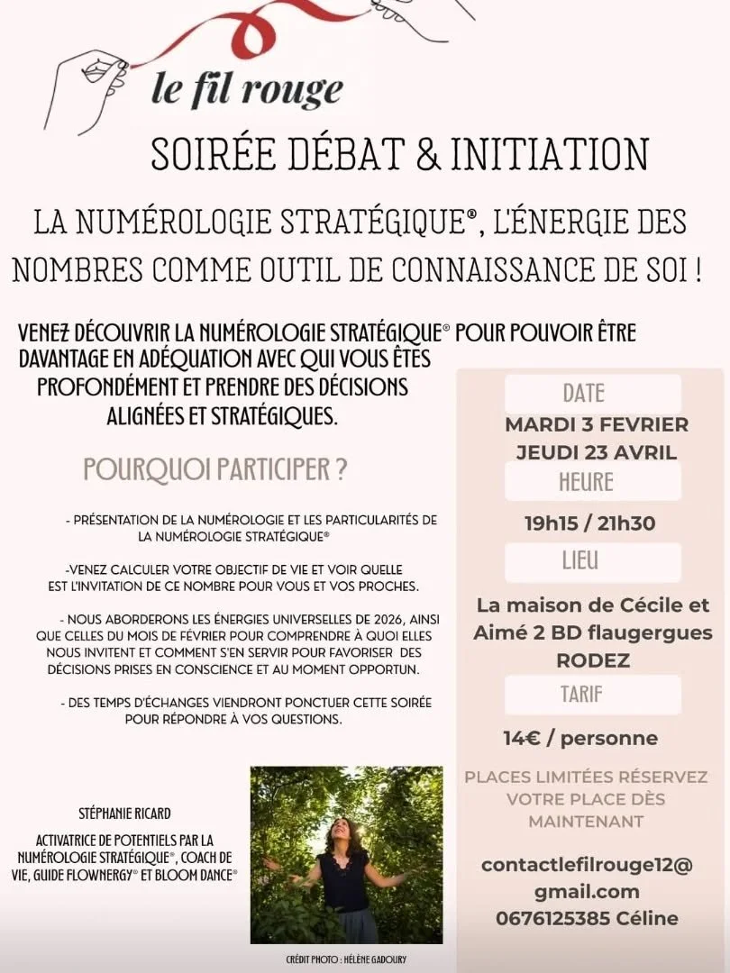 Retrouvez moi le mardi 3 f&eacute;vrier et le jeudi 23 avril 2026 pour parler de la Num&eacute;rologie Strat&eacute;gique&reg;️ &agrave; laquelle je me suis form&eacute;e en 2025 avec l'EDNS et @lydiecastells 🥰✨️

R&eacute;servation obligatoire aupr