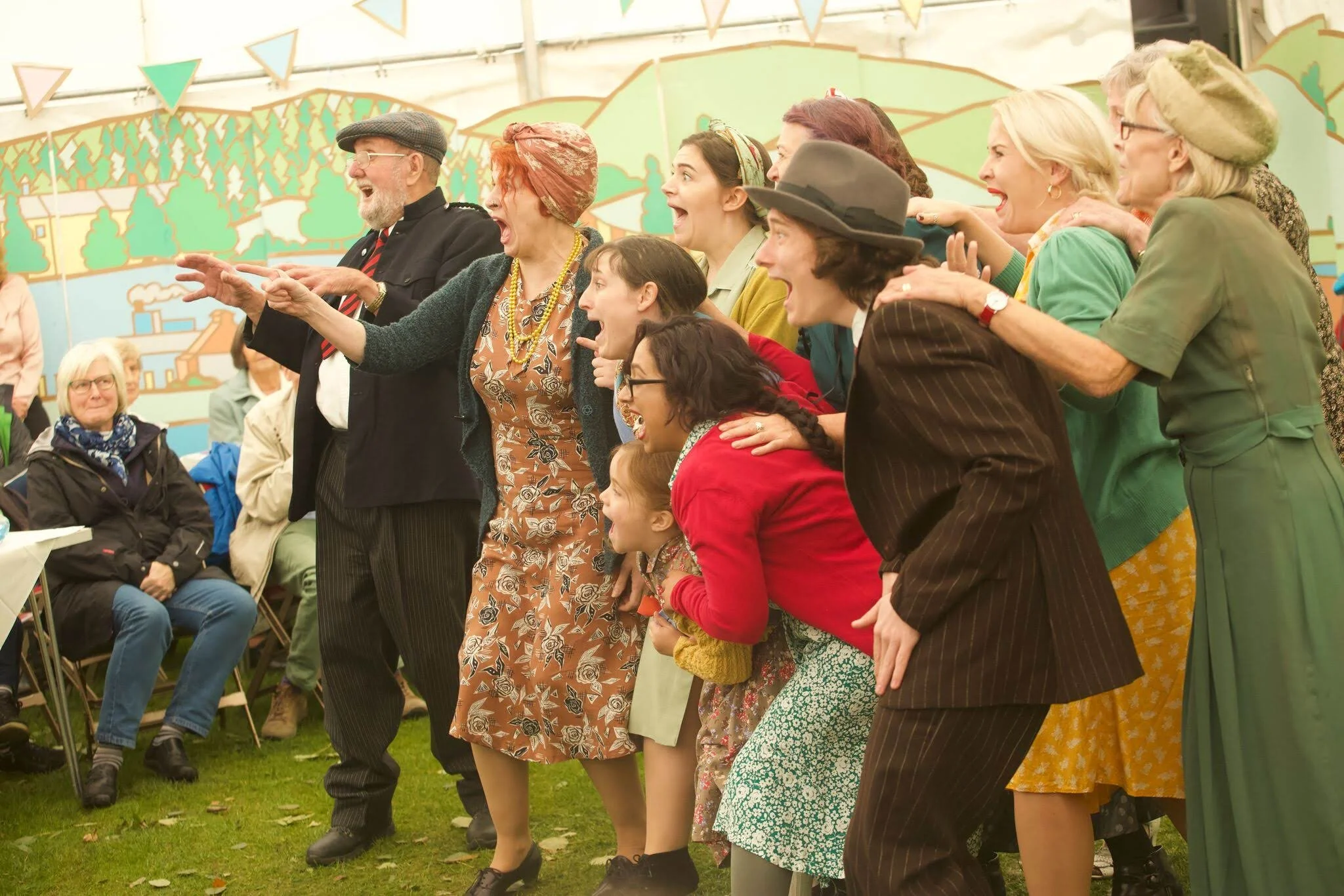 The cast see the Russian Bear for the first time - Sticklebacks and Swingboats - photo Paul Floyd Blake.jpg