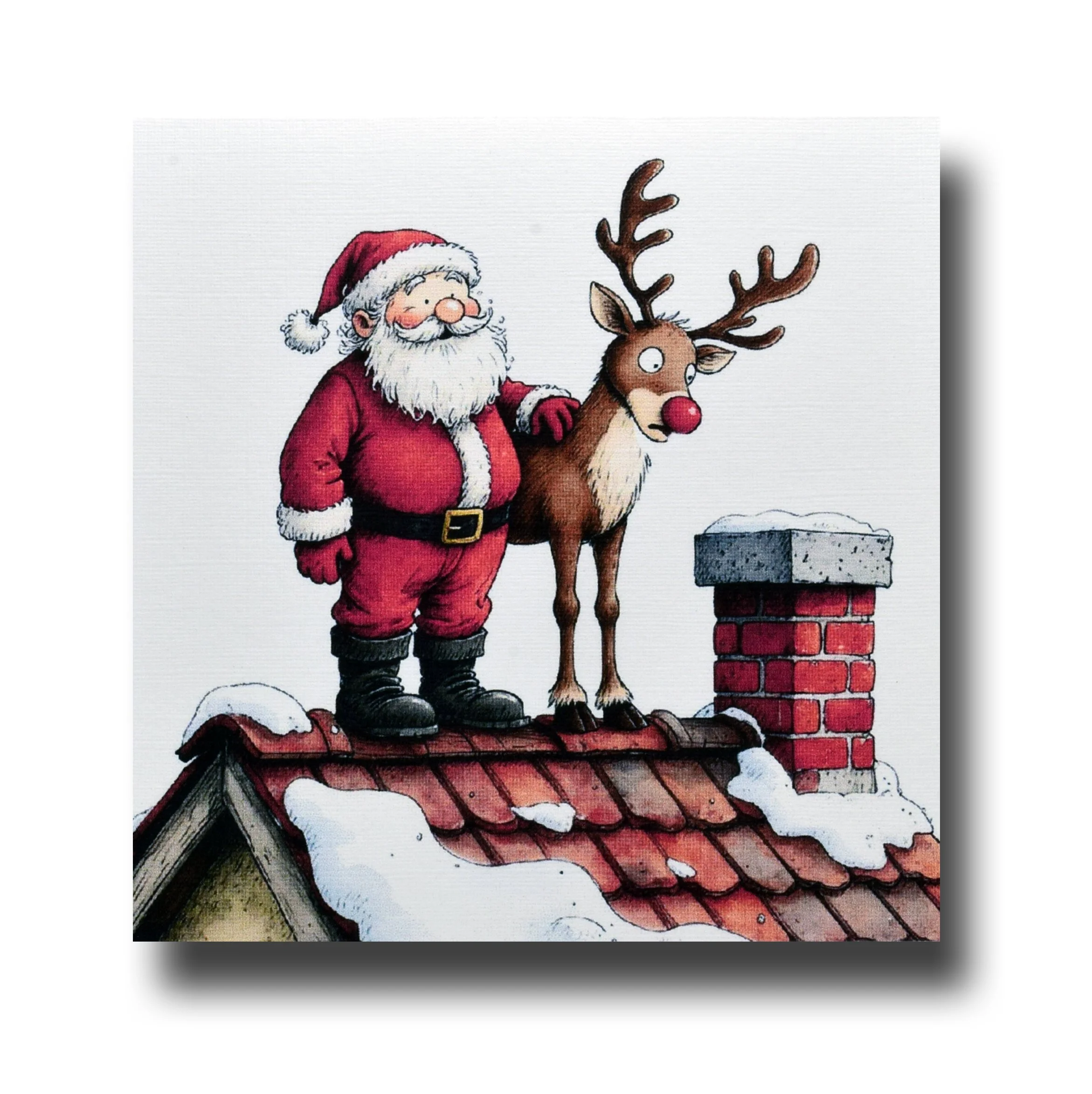 handmade, Christmas card, Santa & Rudolph