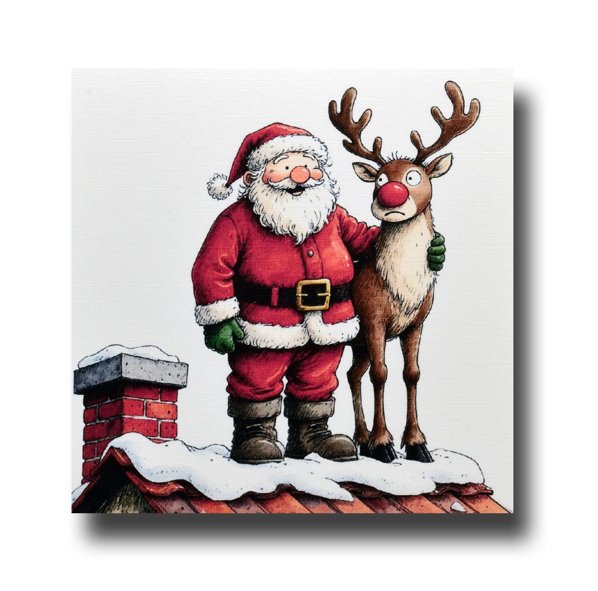 handmade, Christmas card, Santa & Rudolph