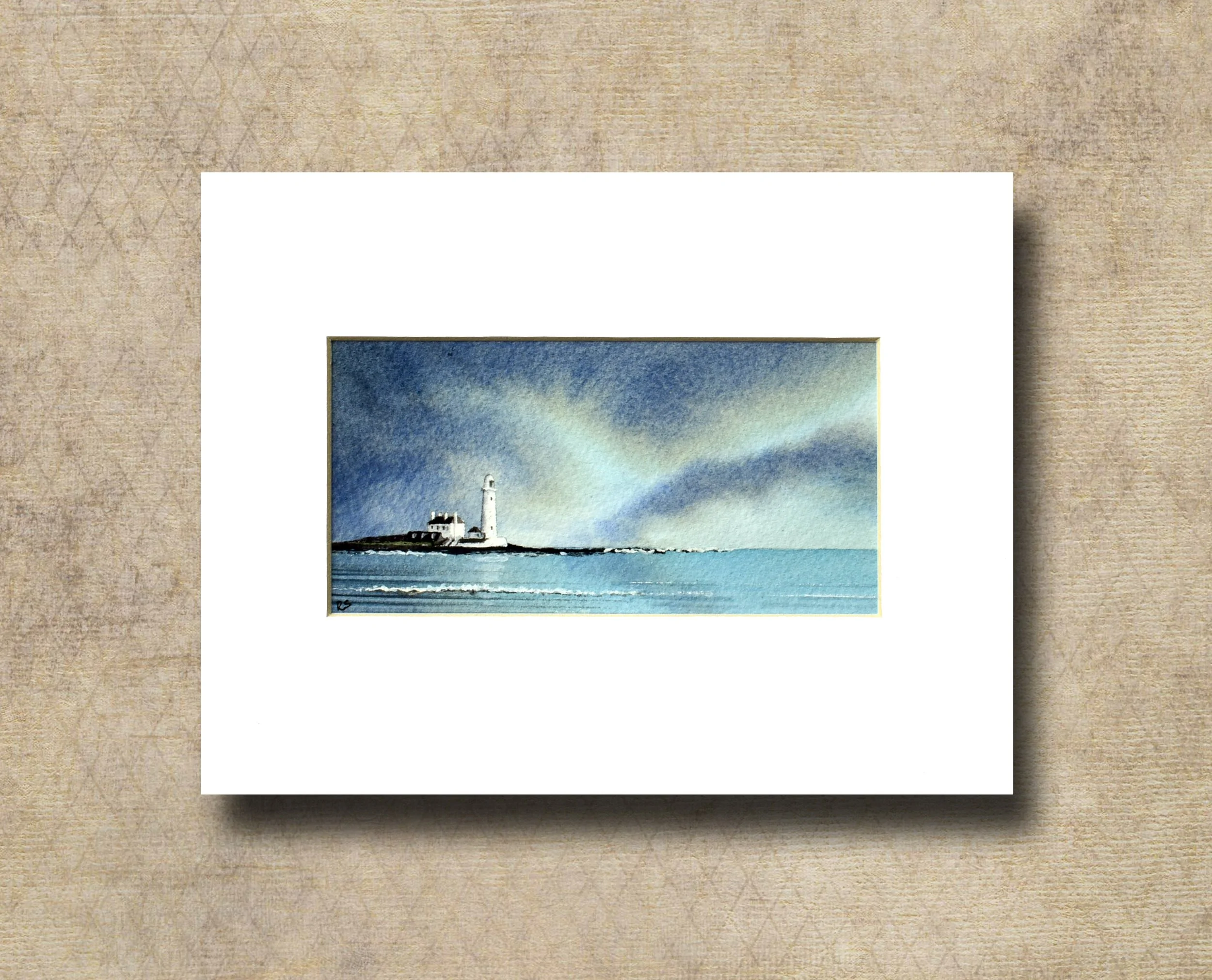 St Mary's Lighthouse, Whitley Bay, original watercolour painting