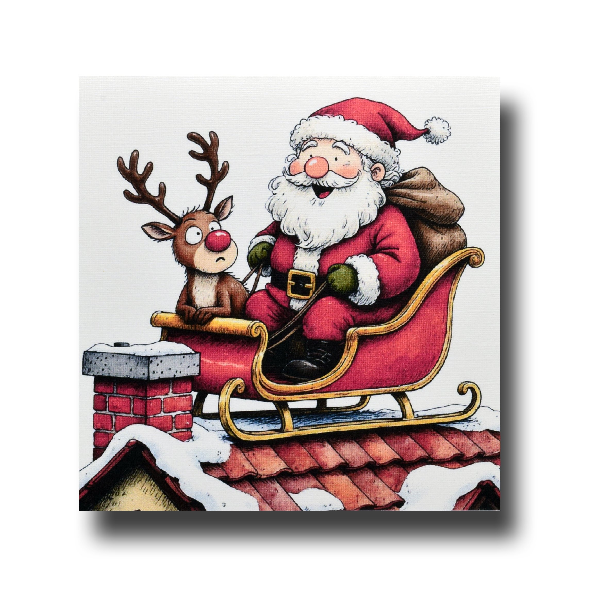 handmade, Christmas card, Santa & Rudolph