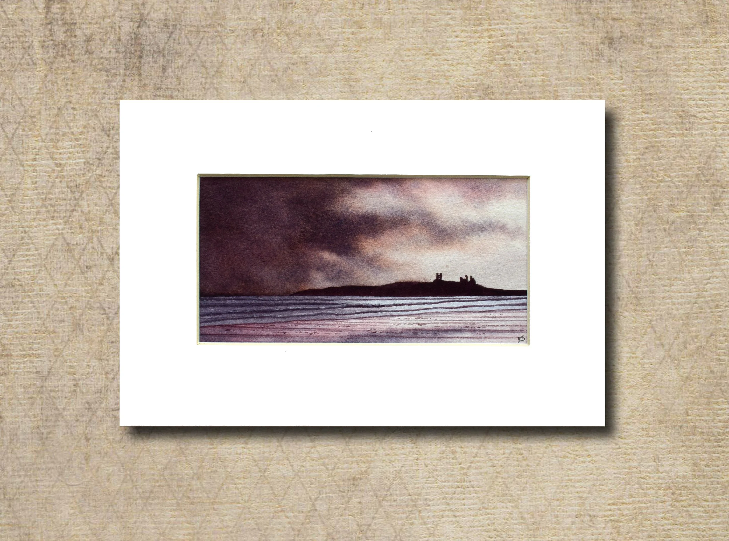 Night light at Dunstanburgh, original watercolour painting