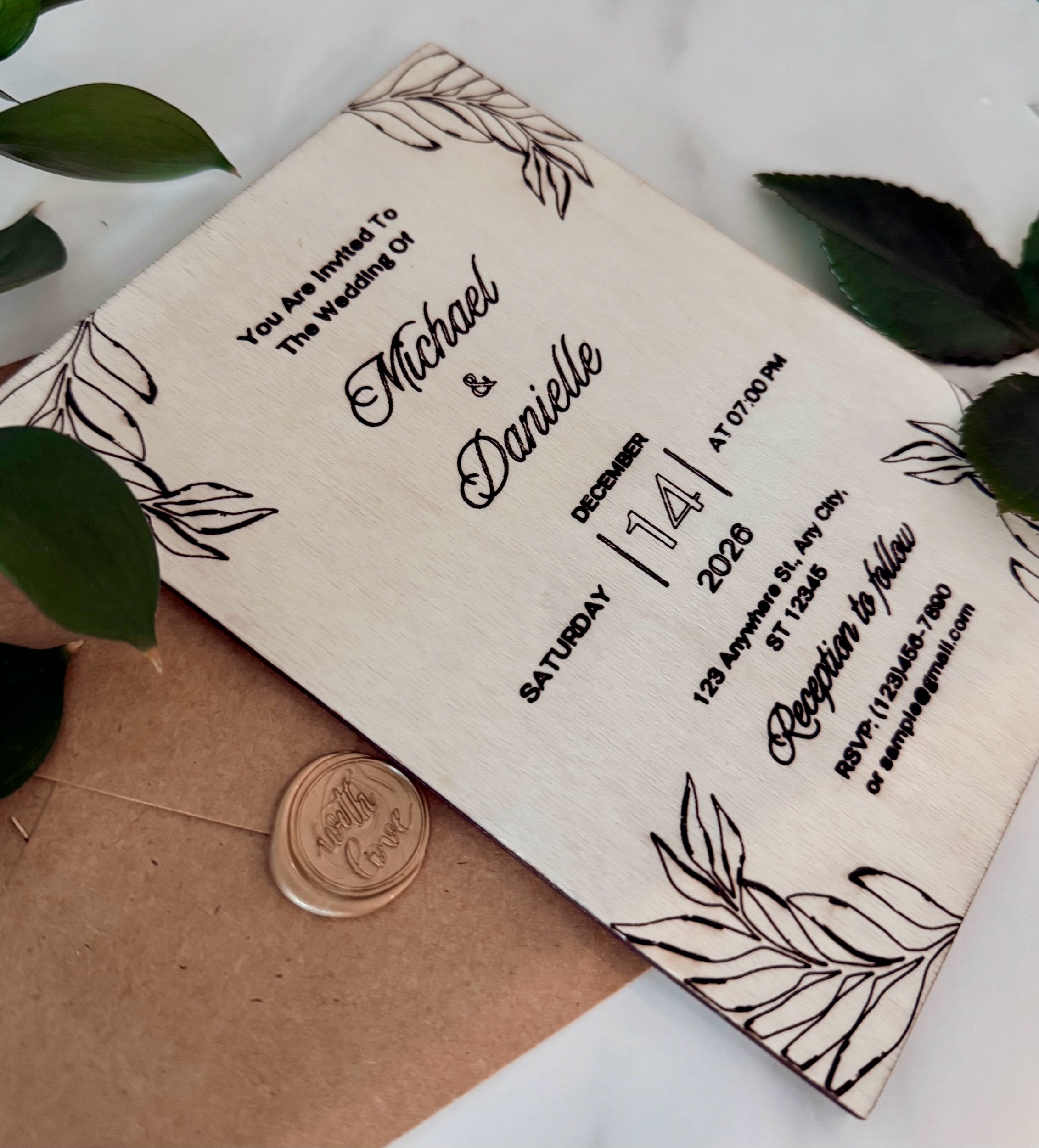 Customized Wood Wedding Invitations