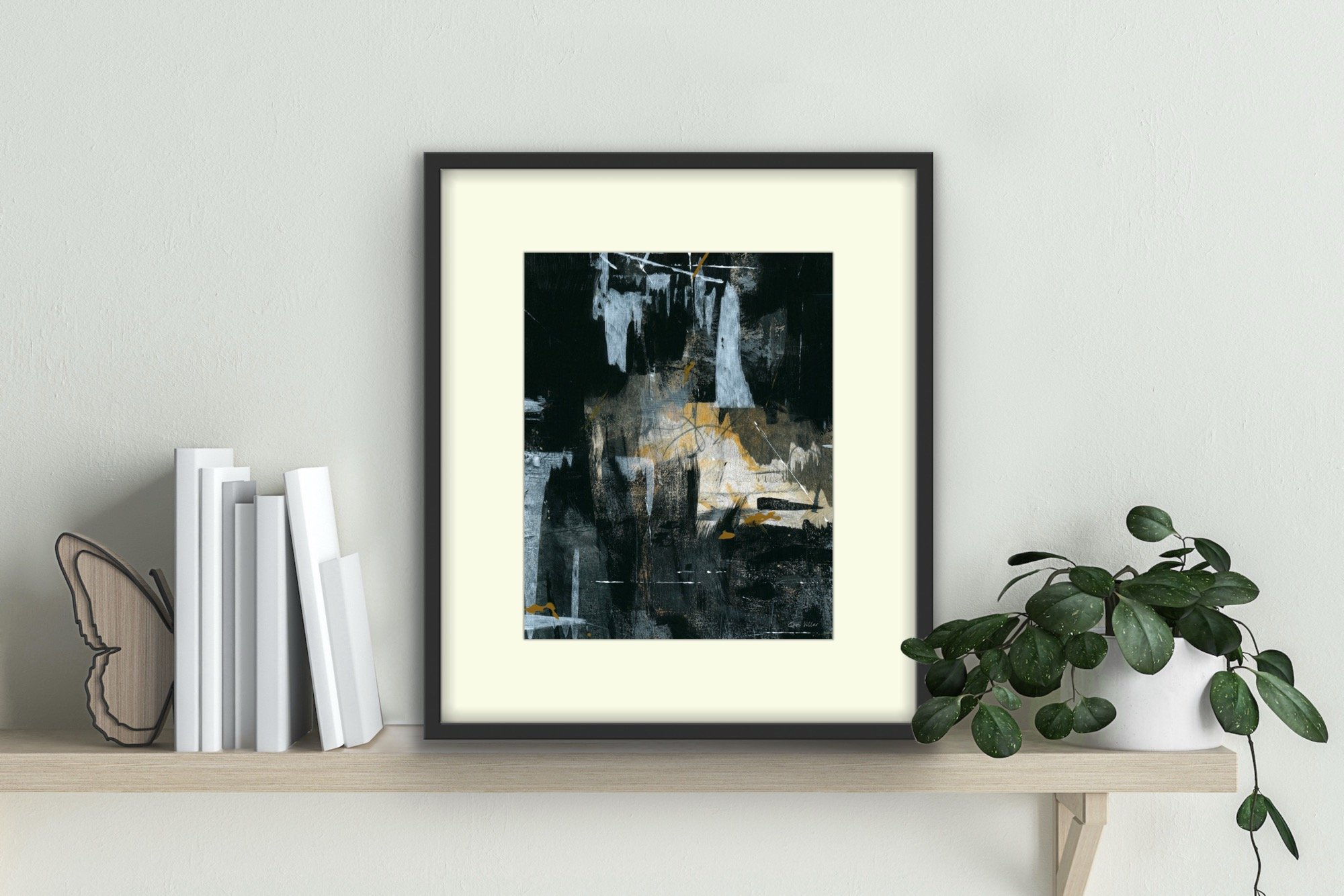 Abstract art painting in blues and ochres