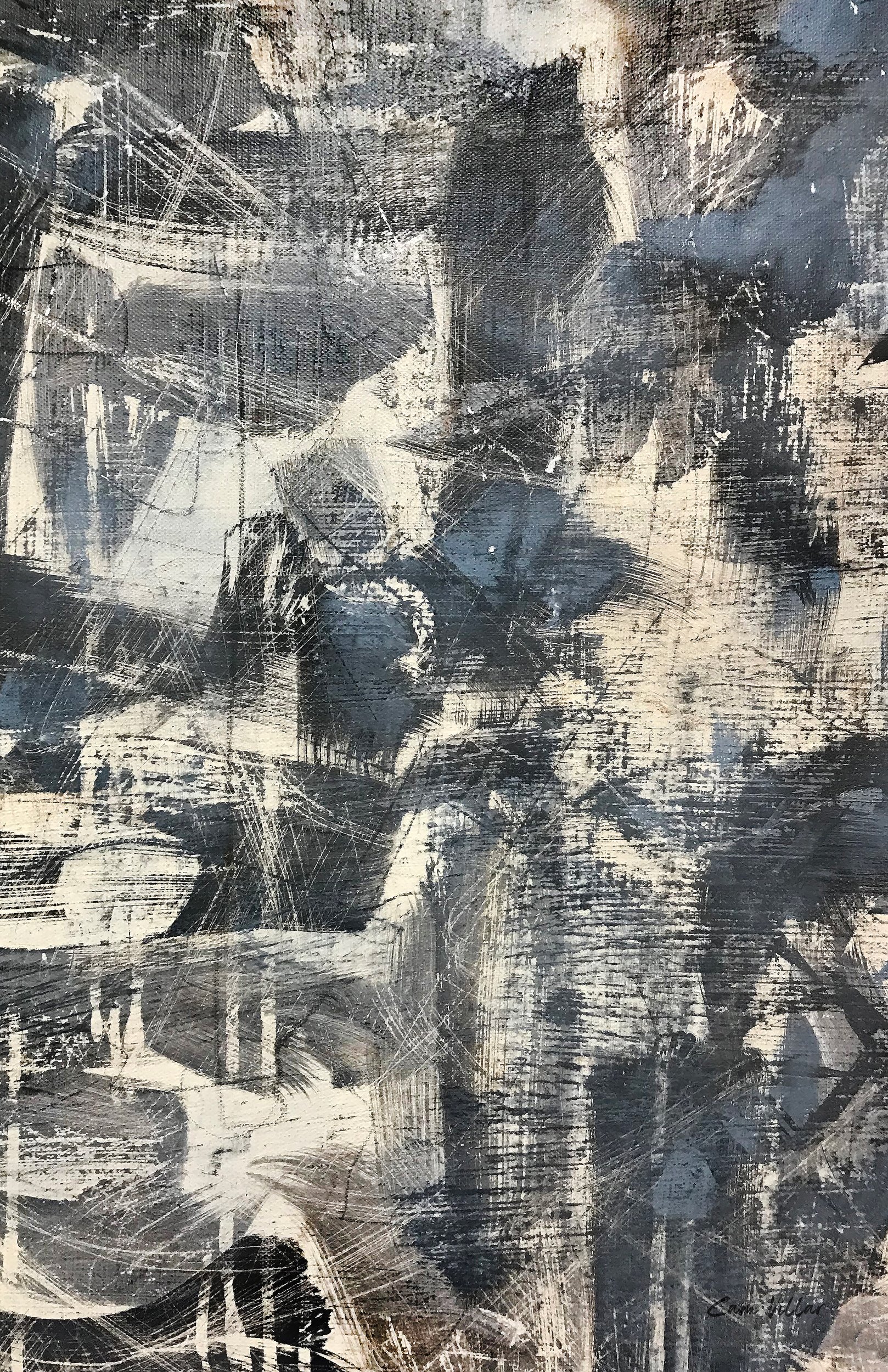 Original modern abstract painting with bold brushstrokes and textures, ideal for contemporary interior decor.