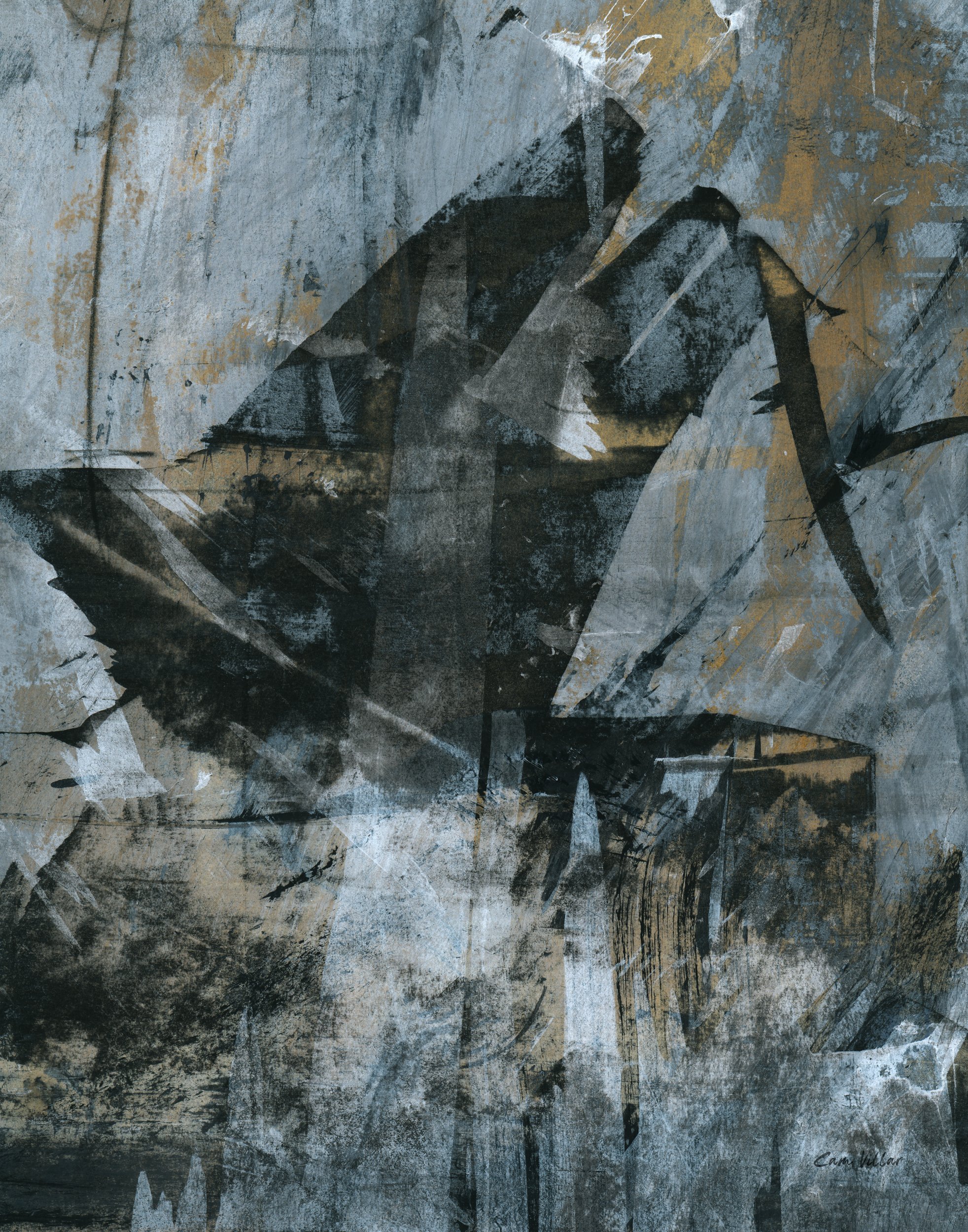 Original modern abstract painting with bold brushstrokes and textures, ideal for contemporary interior decor.