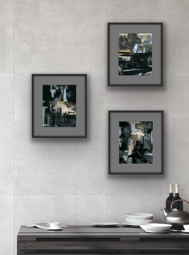 Abstract art painting in blues and ochres