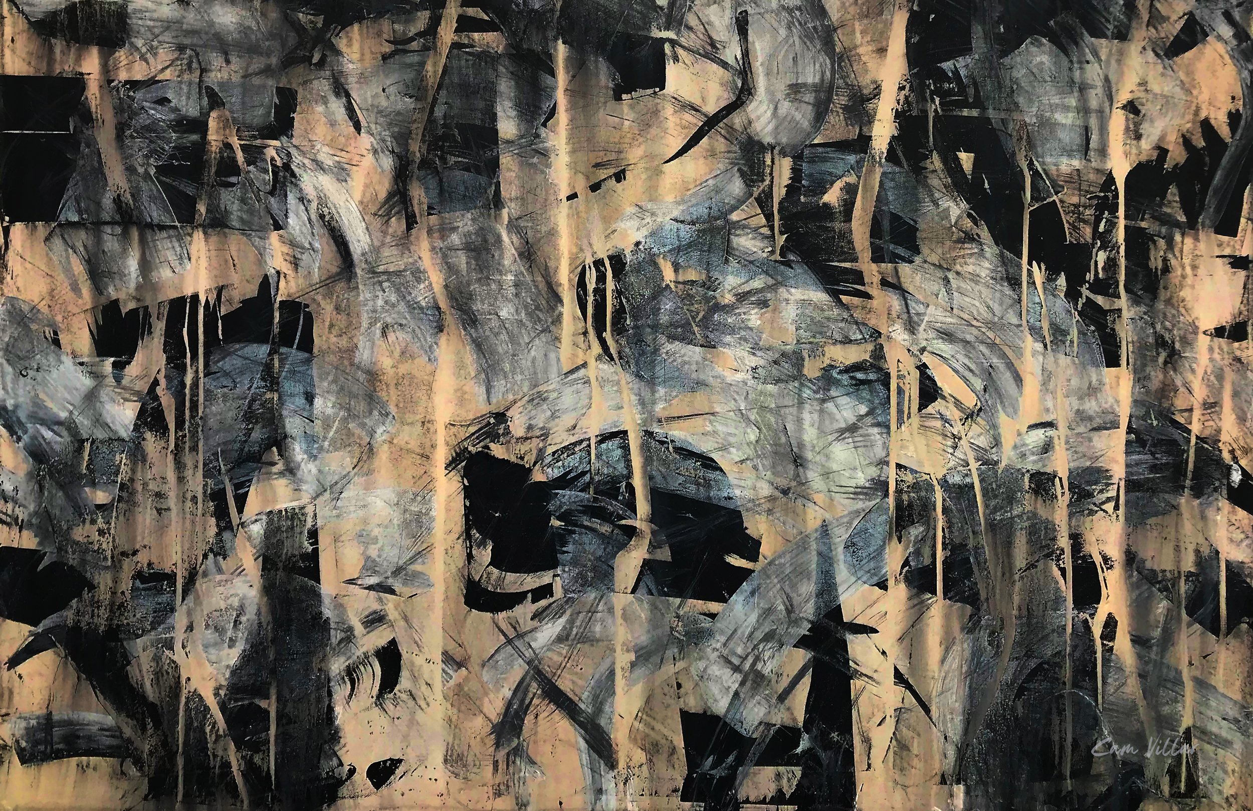 Original modern abstract painting with bold brushstrokes and textures, ideal for contemporary interior decor.