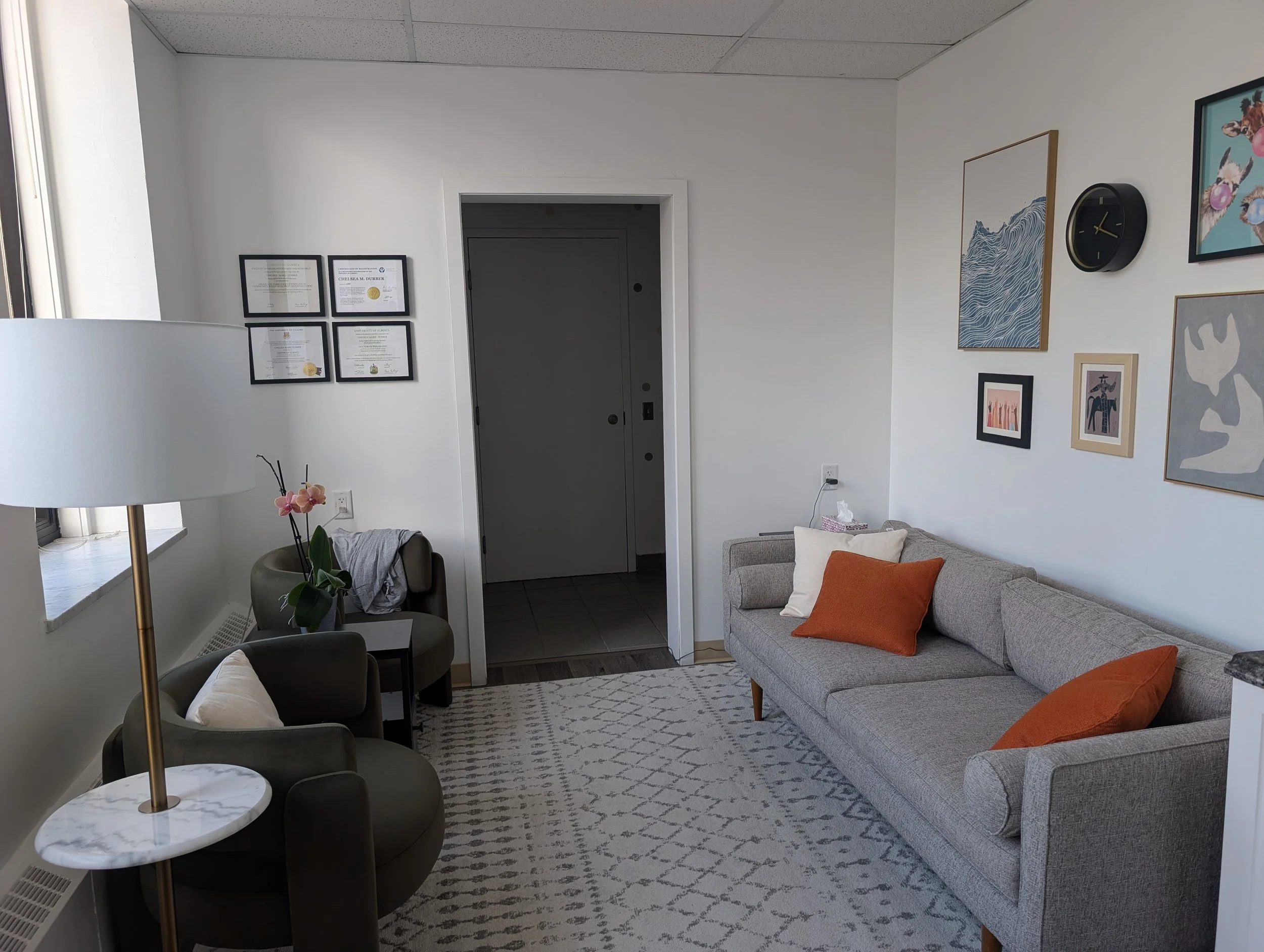 Child-friendly therapy office at Cornerstone Family Psychology in Calgary, designed to create a safe and welcoming space for children, teens, and families.