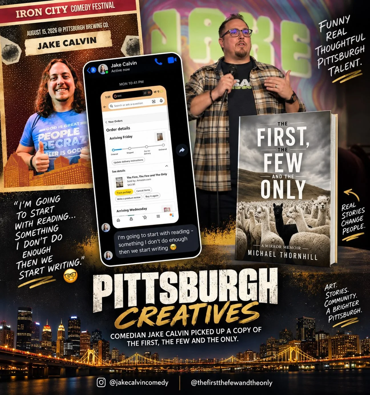 Go follow the up and coming hit comedian @jakecalvincomedy Yal!!! Can&rsquo;t believe he got a copy of The First, The Few, and The Only! 

Did you know he is quoted in book 2?!!

#pittsburghcomics #localcelebrity 
#comicsofinstagram #pghcreative #fol