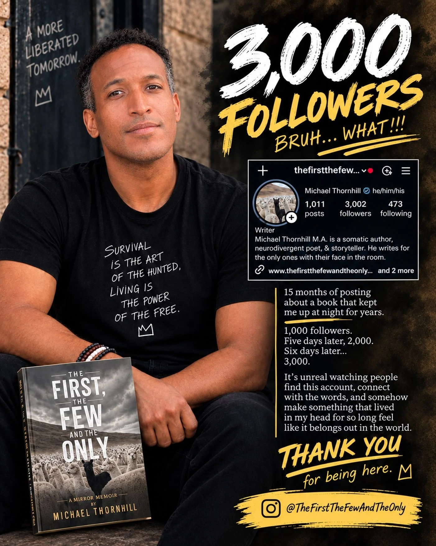 15 months of posting about a book that kept me up at night for years. Over 1000 posts. Then&hellip; 

I hit 1,000 followers on my birthday.
Five days later, 2,000.
Six days later&hellip; 3,000.

I honestly don&rsquo;t know what to say.

It&rsquo;s un