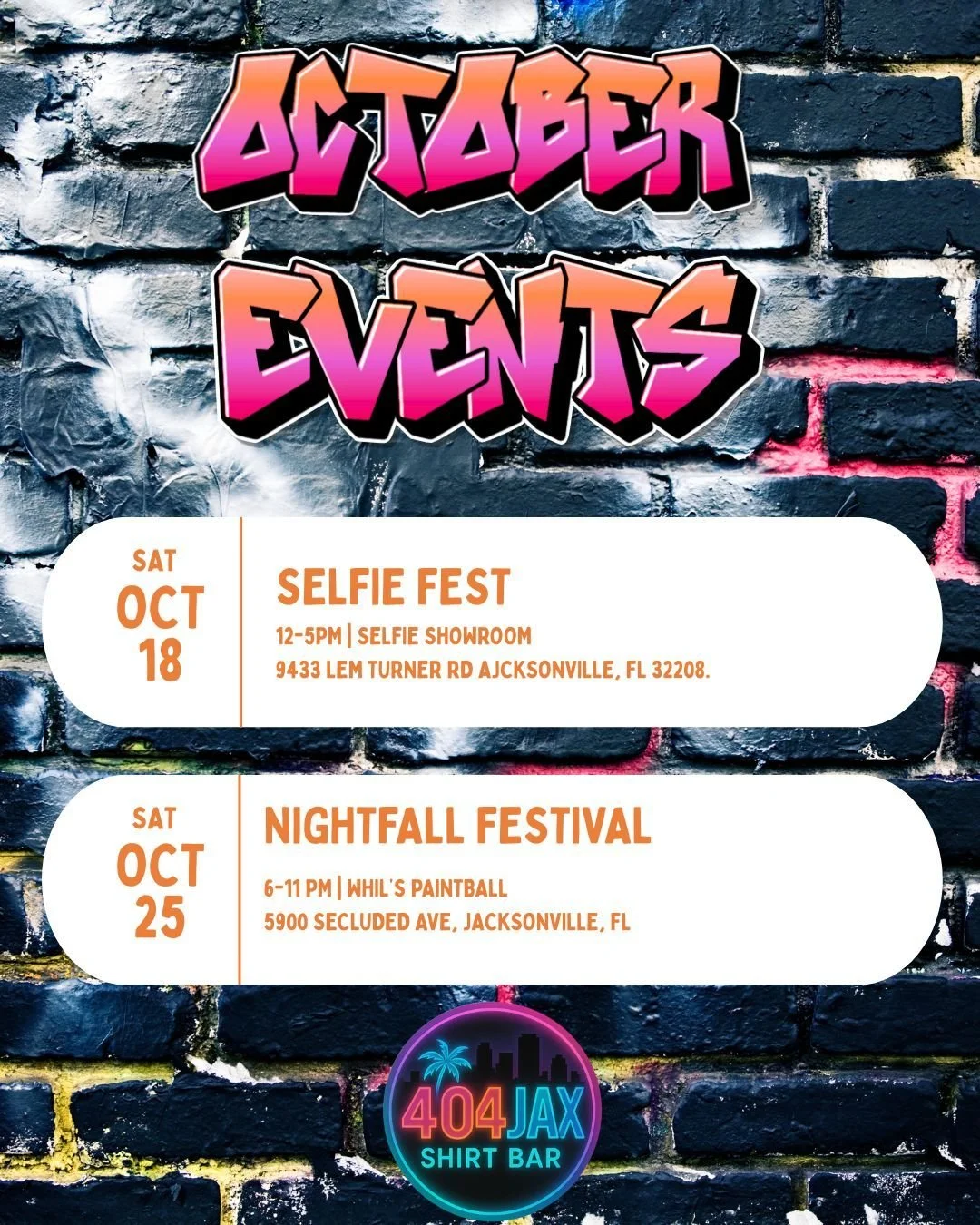 Jacksonville, we&rsquo;re not done hauntin&rsquo; yet 👻💋
Dirty sodas, fall drops, and limited spooky merch hittin&rsquo; every event through Halloween. Pull up, grab a sip, and vibe in neon.

#404JAX #JaxEvents #DirtySodaSeason #SpookySips #NeonNig