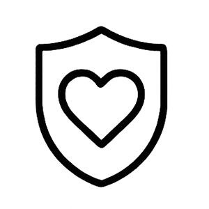 Outline of a shield with a heart inside.