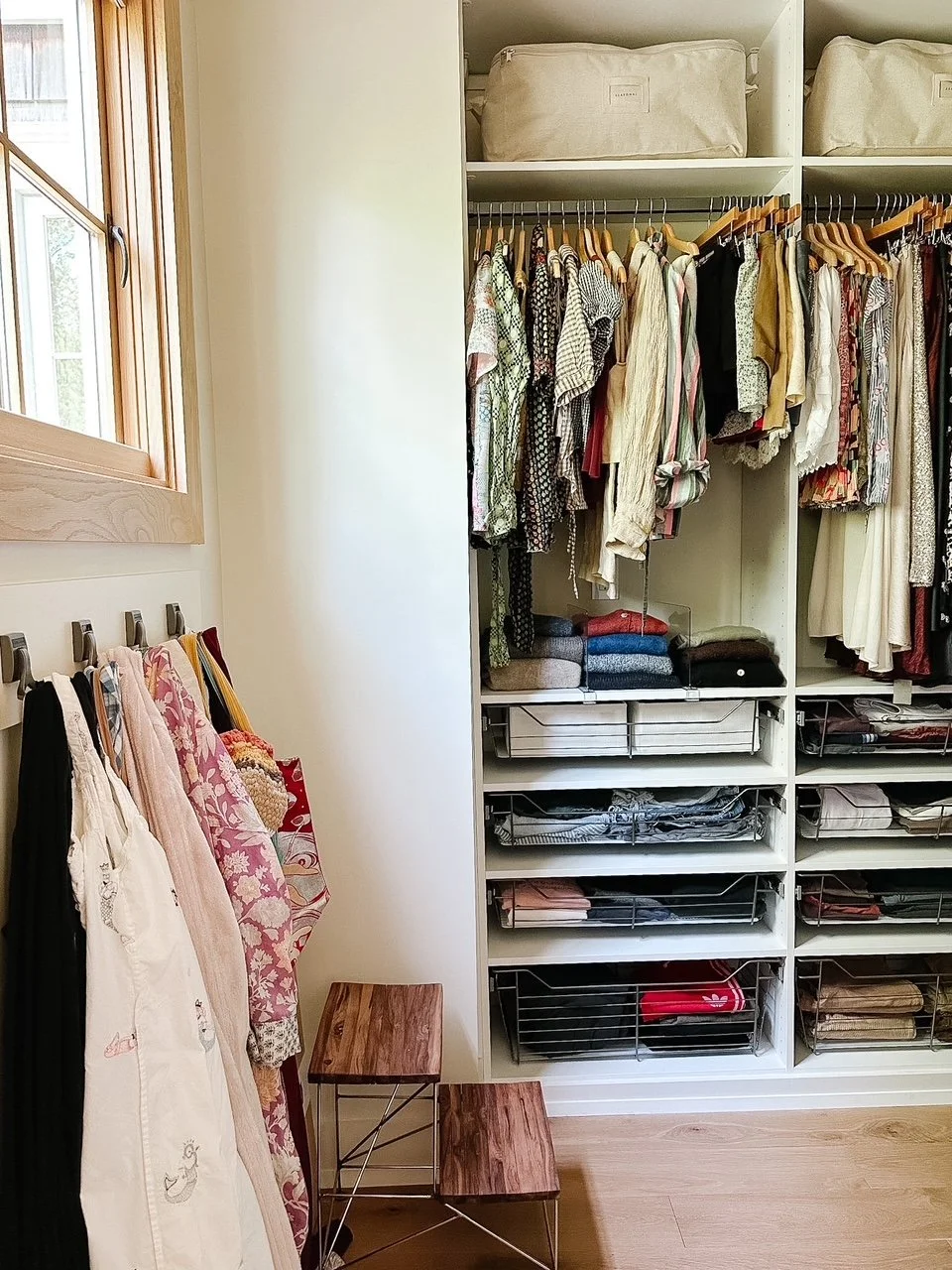 Woman's organized closet