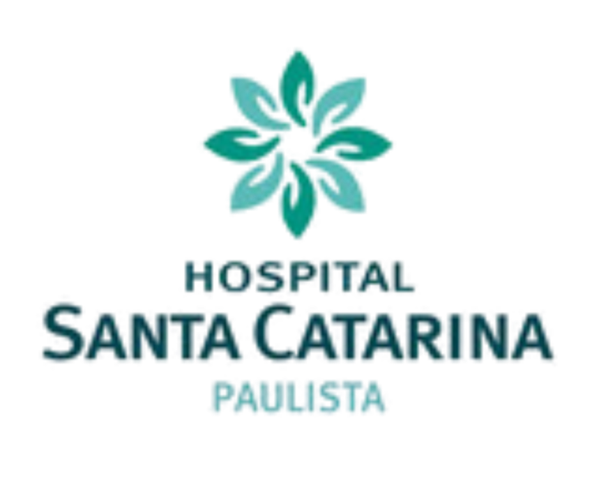 Logo do Hospital Santa Catarina Paulista, com um símbolo de folhas verdes formando uma flor acima do nome do hospital.