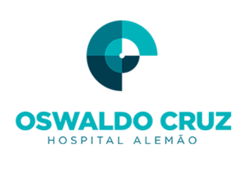 Logo com gráfico circular em tons de azul e texto 'Hospital Alemão Oswaldo Cruz' em destaque na parte inferior.