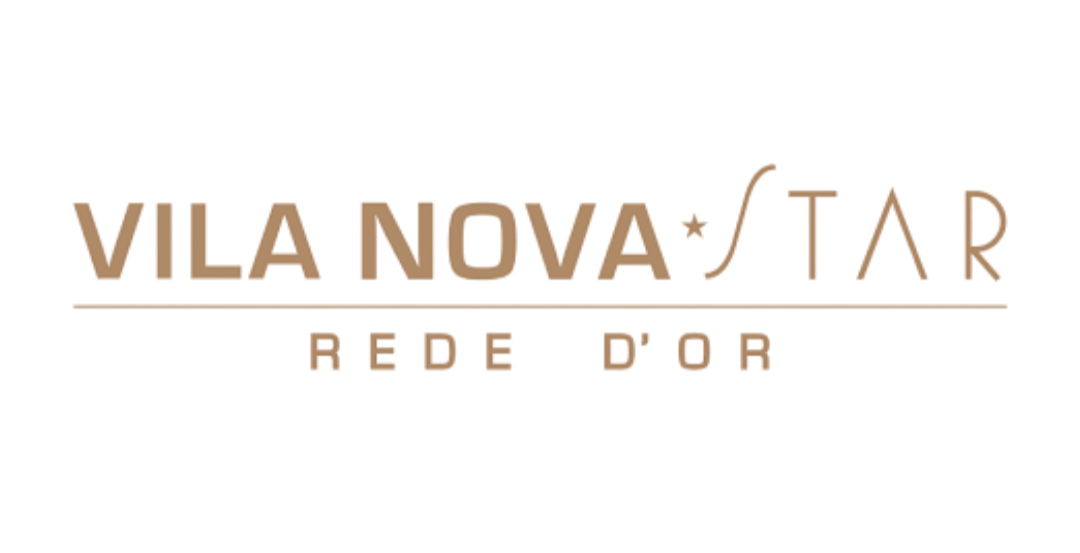 Logotipo do Hospital "Vila Nova Star, Rede D'or." em destaque, com cores vermelha e branca