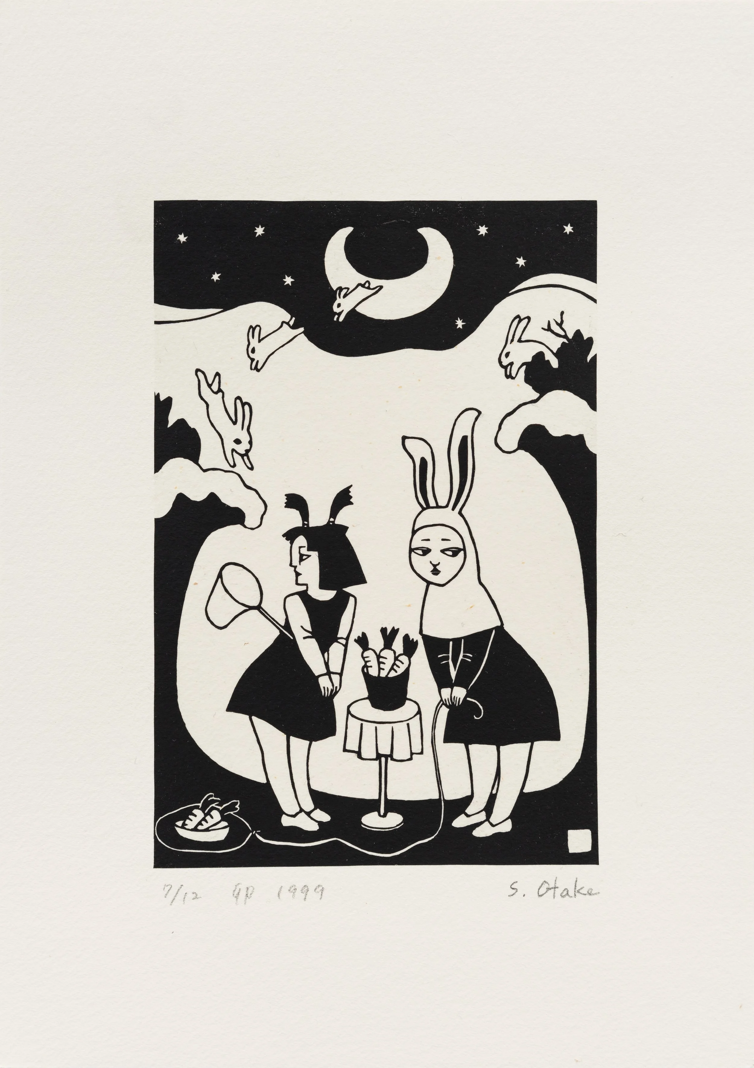 Rabbit
1999
Linocut on gampi paper, mounted on Hahnemühle paper
17.1 × 24 cm