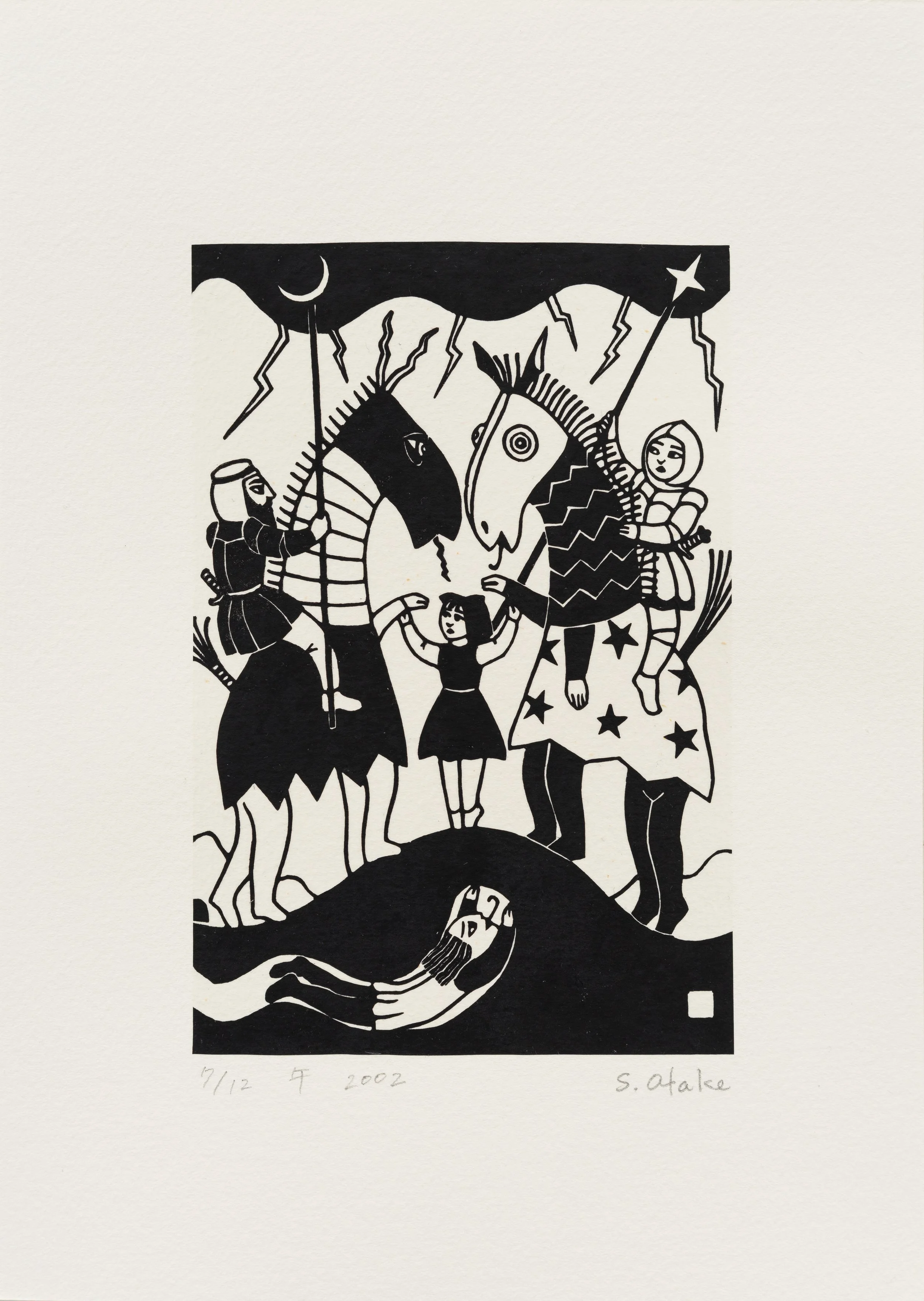 Horse
2002
Linocut on gampi paper, mounted on Hahnemühle paper
17.1 × 24 cm