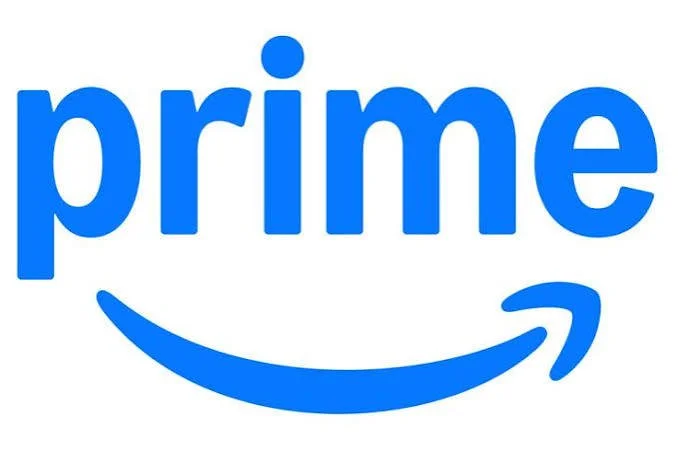 Amazon Prime logo with the word 'prime' in blue and a curved arrow underneath.