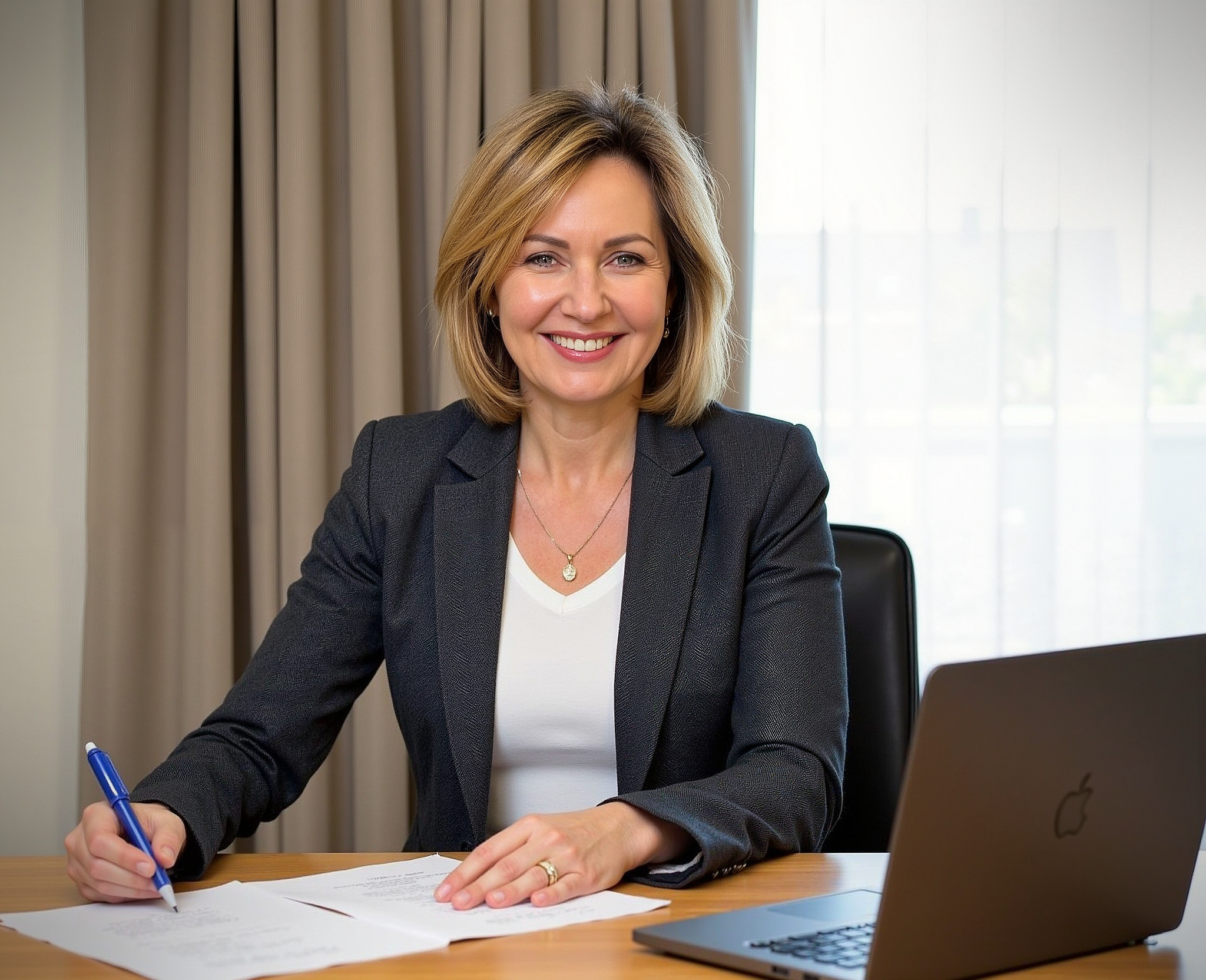 Agnes Fabok sitting in the office