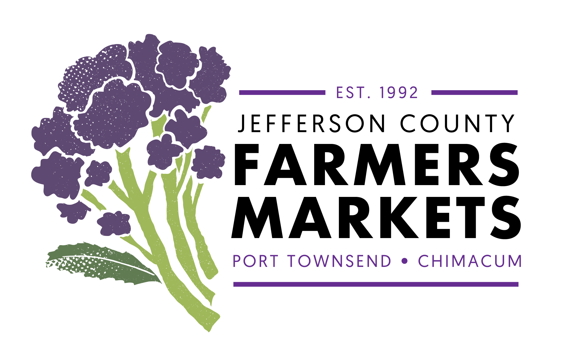 Logo of organization with purple broccoli