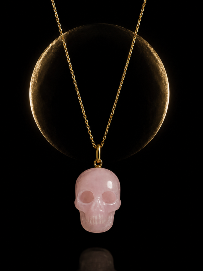 Rose Quartz Skull Necklace