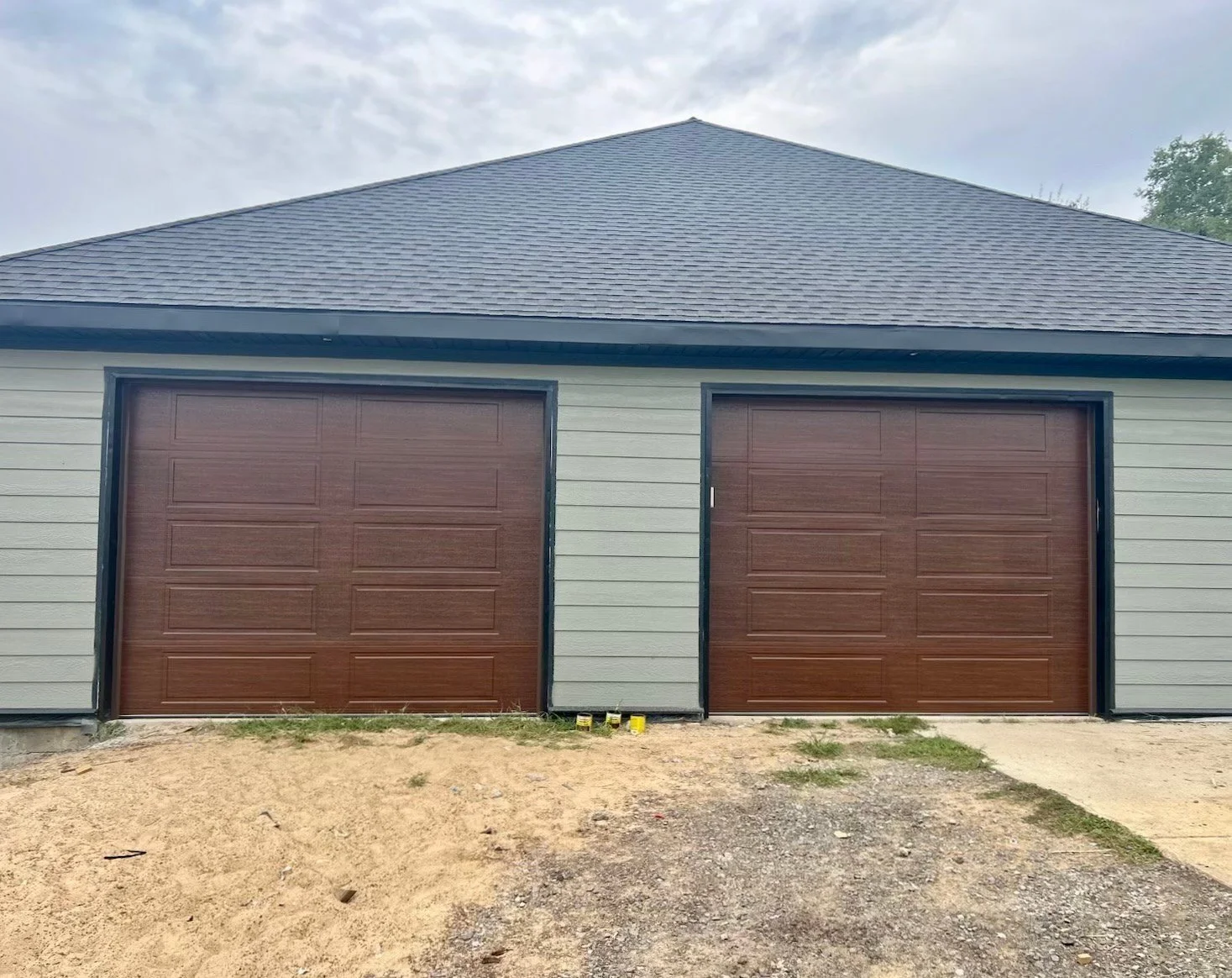 Double garage doors.