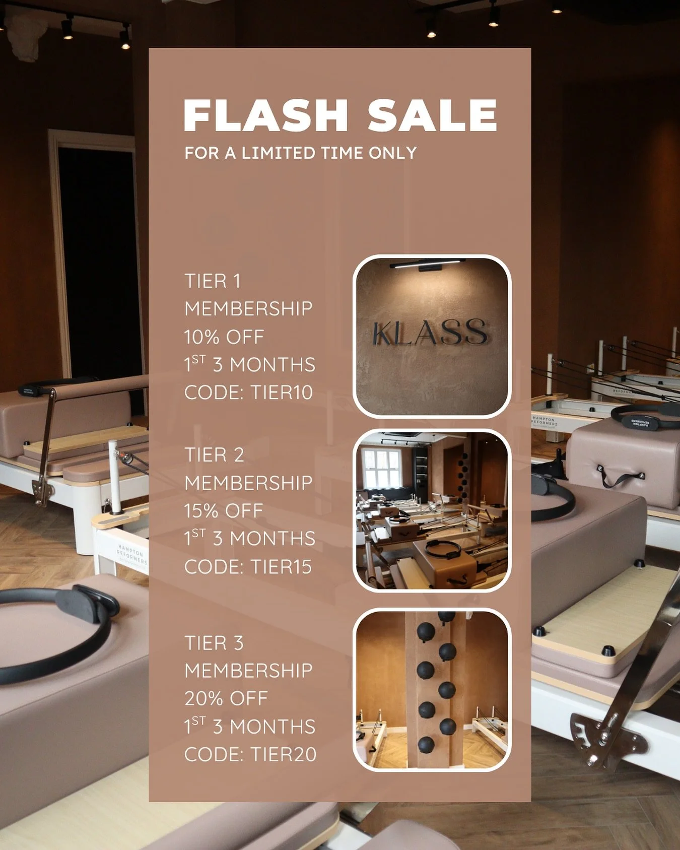 JOIN KLASS TODAY ✨ 

For a limited time only you can join our Tier 1,2 or 3 memberships at a reduced rate for THREE months 🥳 

Enter the applicable code at the check-out and enjoy our expert led classes for less ✨

This is a 1 time purchase option, 