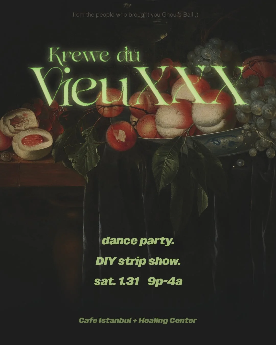 THIS IS JUST A TEASER CUZ
ANTICIPATION IS SEXY  FROM THE DEVIANTS WHO BROUGHT YOU
GHOULS BALL 

ITS KREWE DU VIEUXXX

DJS ALL NIGHT SURPRISES TOO

A DIY STRIP SHOW FOR ERRYBODY
WHAT&rsquo;S THAT MEAN 
WHAT I SAY ANTICIPATION IS SEXY

MORE NEXT WEEK  