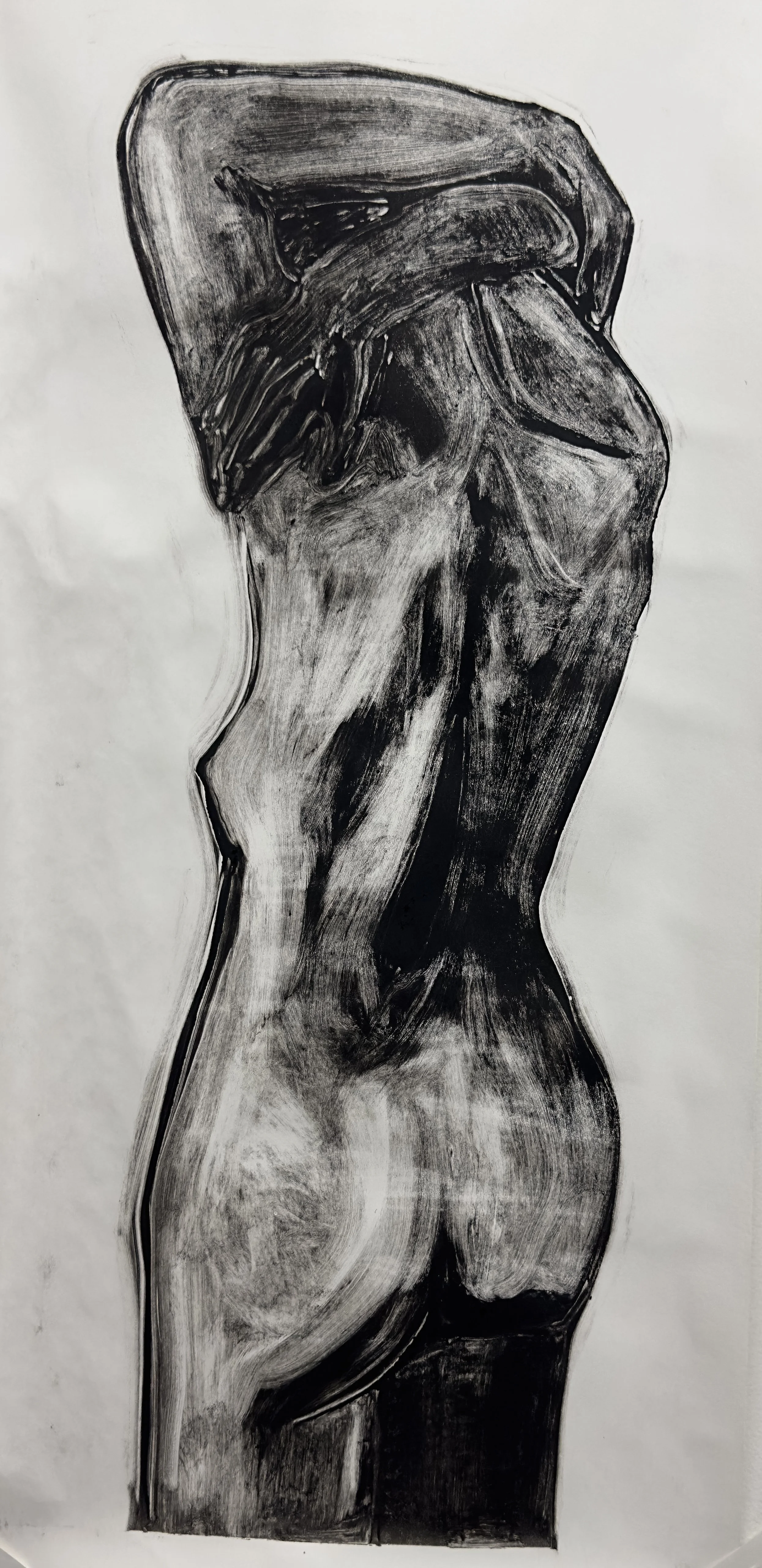 "STANDING FEMALE" 12" X 24", INK ON PAPER MONOTYPE