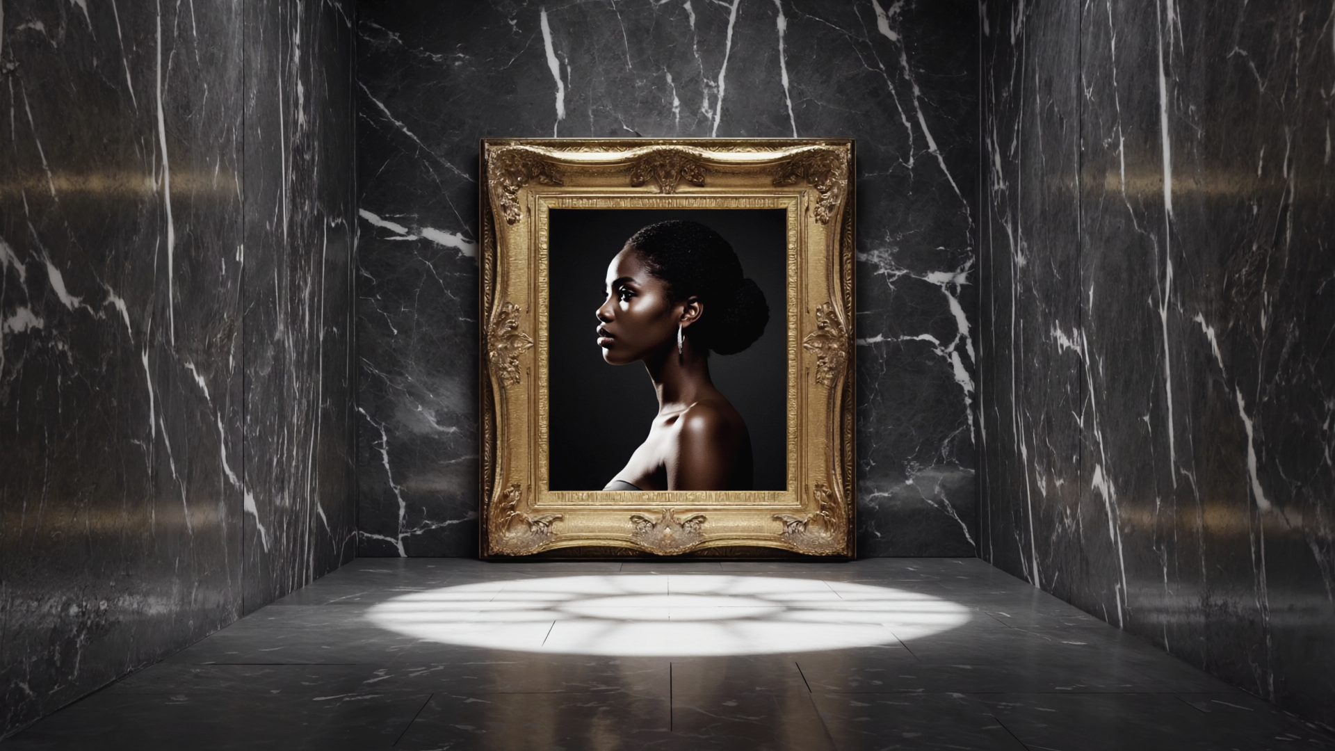 Gen4 Create a luxurious art gallery with a golden frame on a marble wall Inside the a-2, 299563257 (1).png