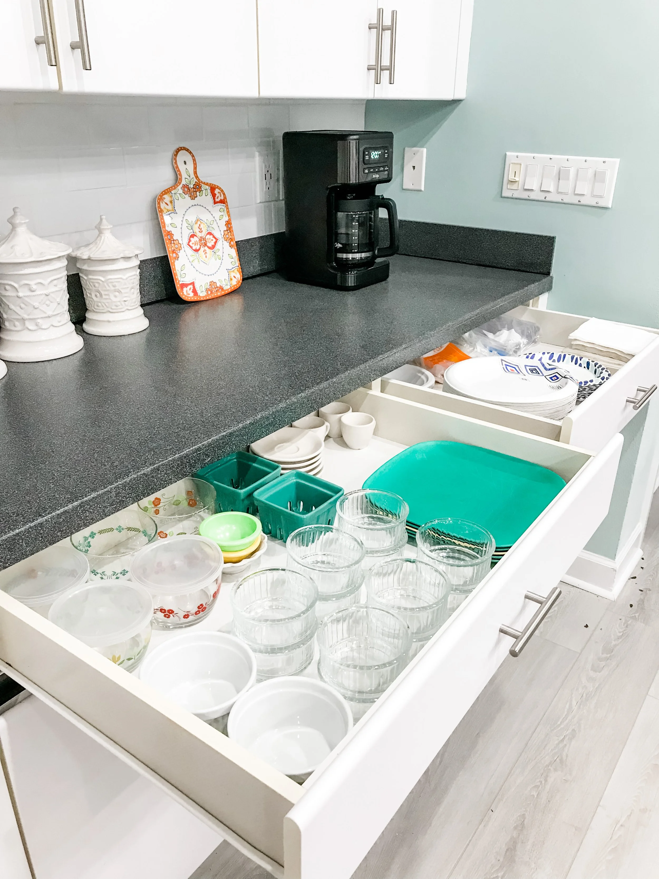 drawer in kitchen for small containers and prep bowls