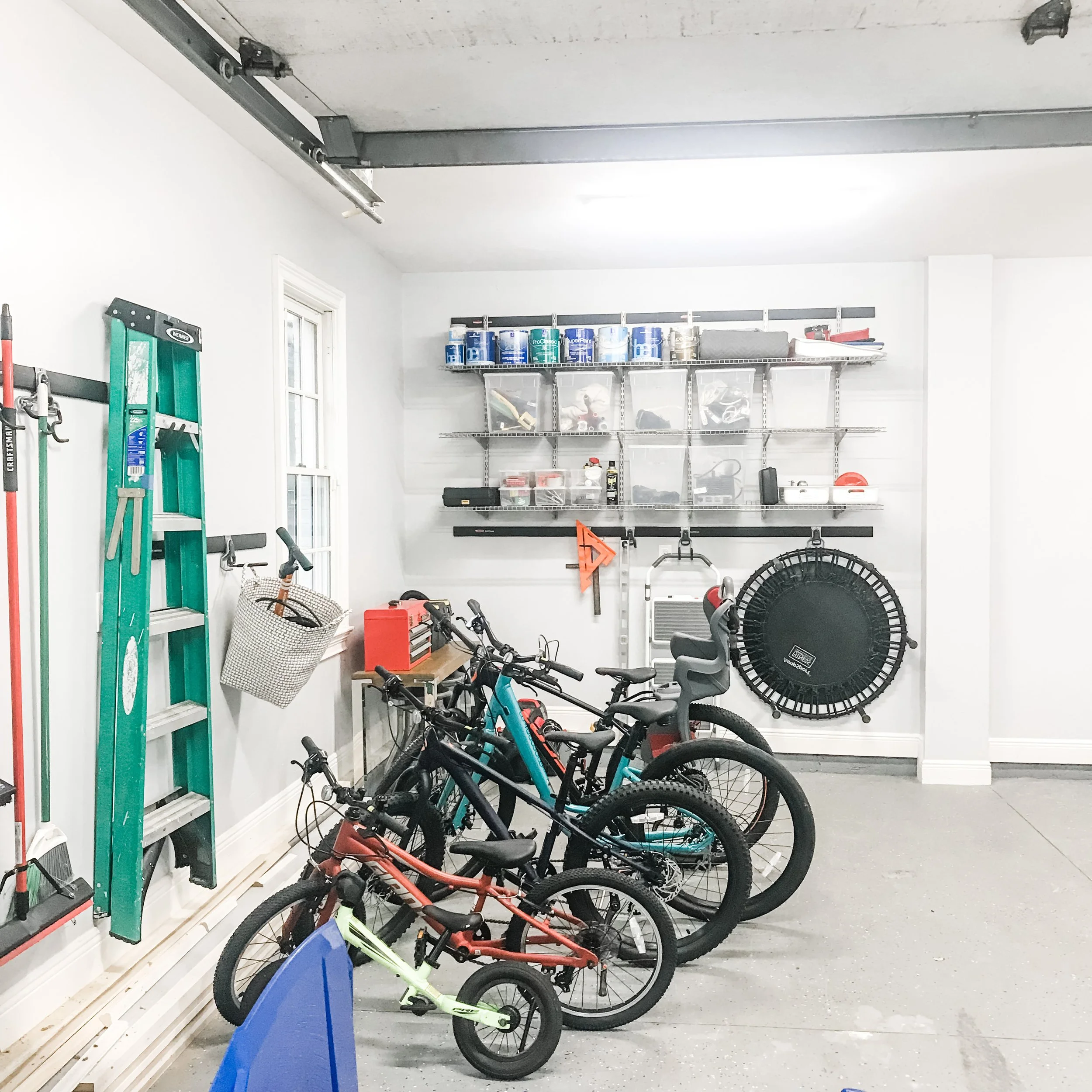 organized garage with bikes