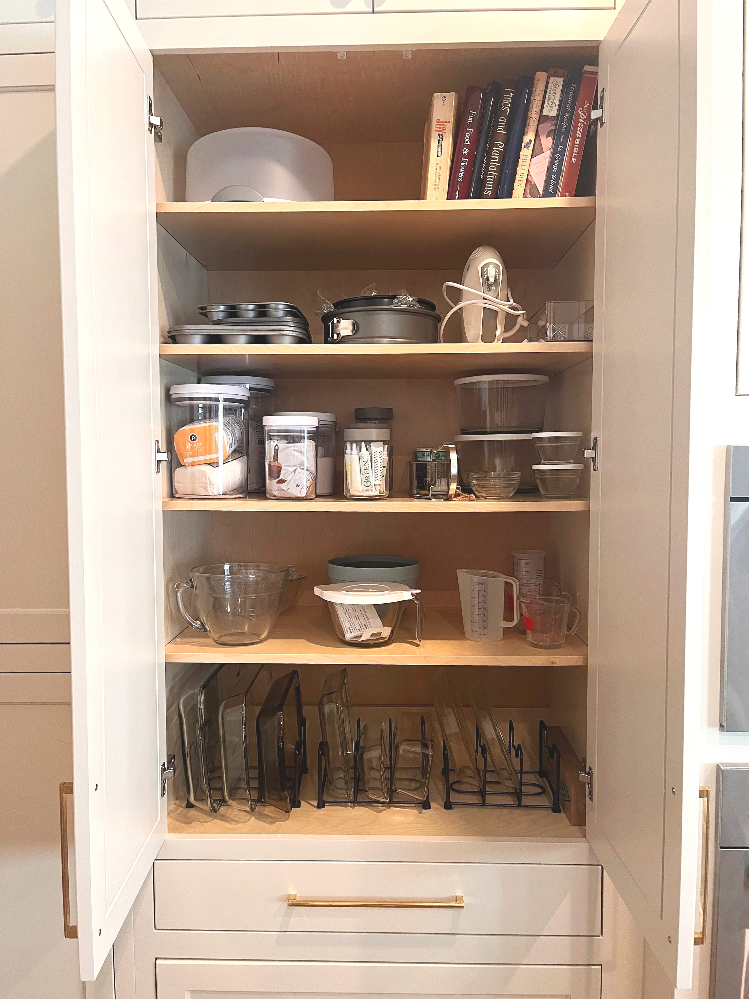 organized kitchen baking cabinet