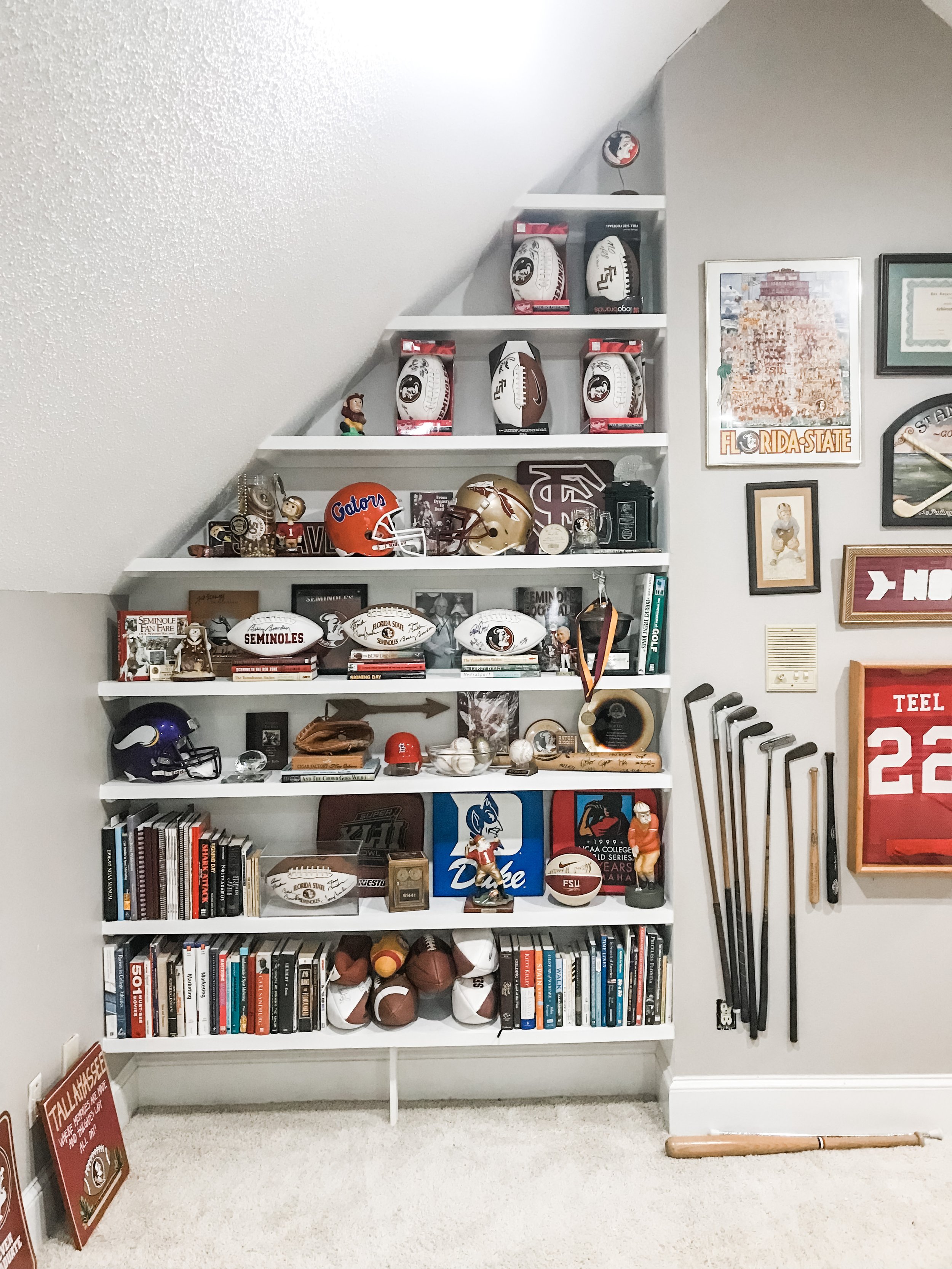 built in niche shelves for football display