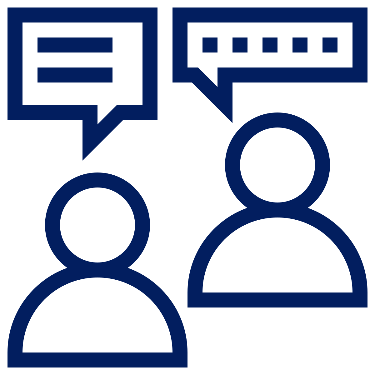 Twee gebruikerspictogrammen met daarboven tekstballonnen.