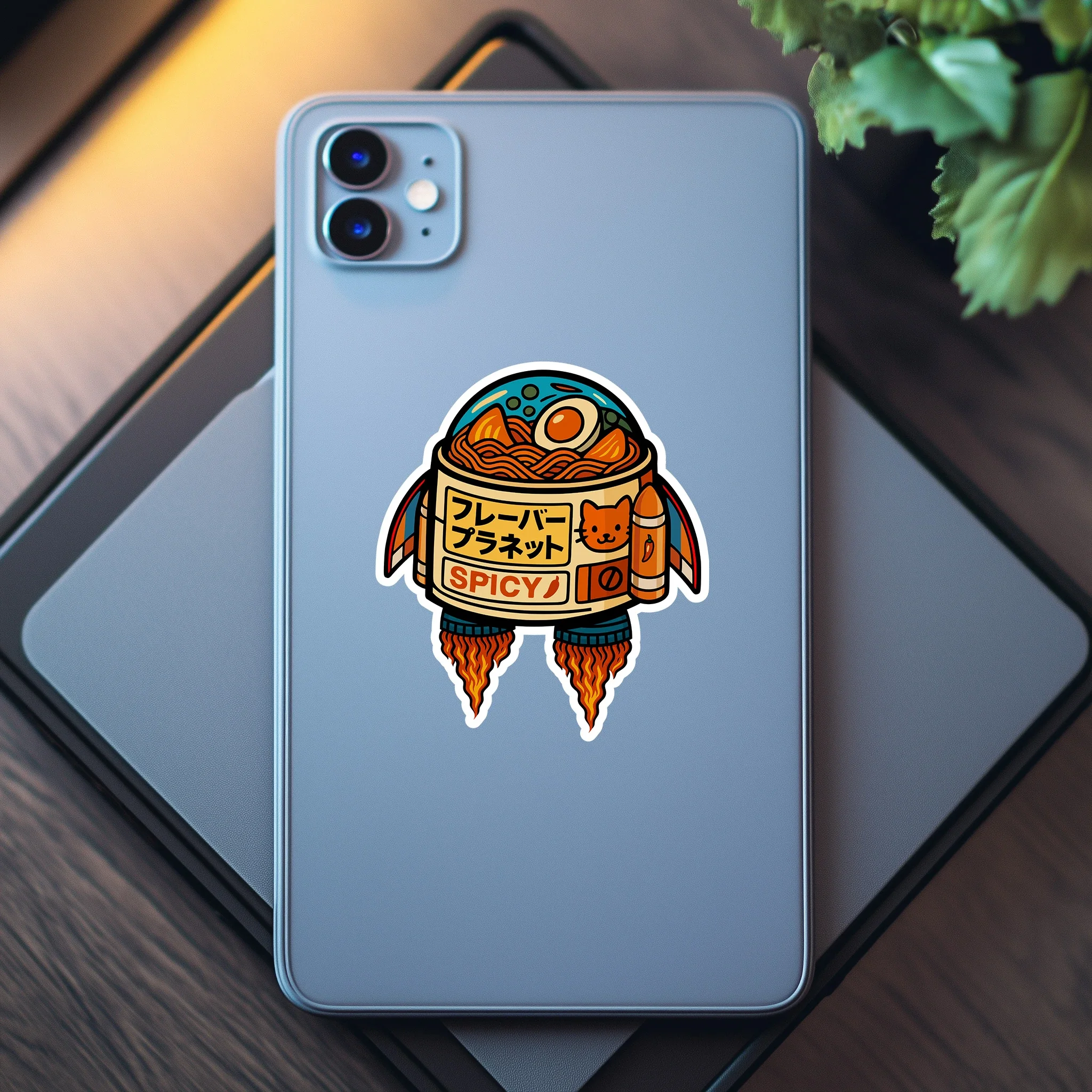 A1Stickernaut Cell Phone MockupRamen Rocket 10 Inch.webp