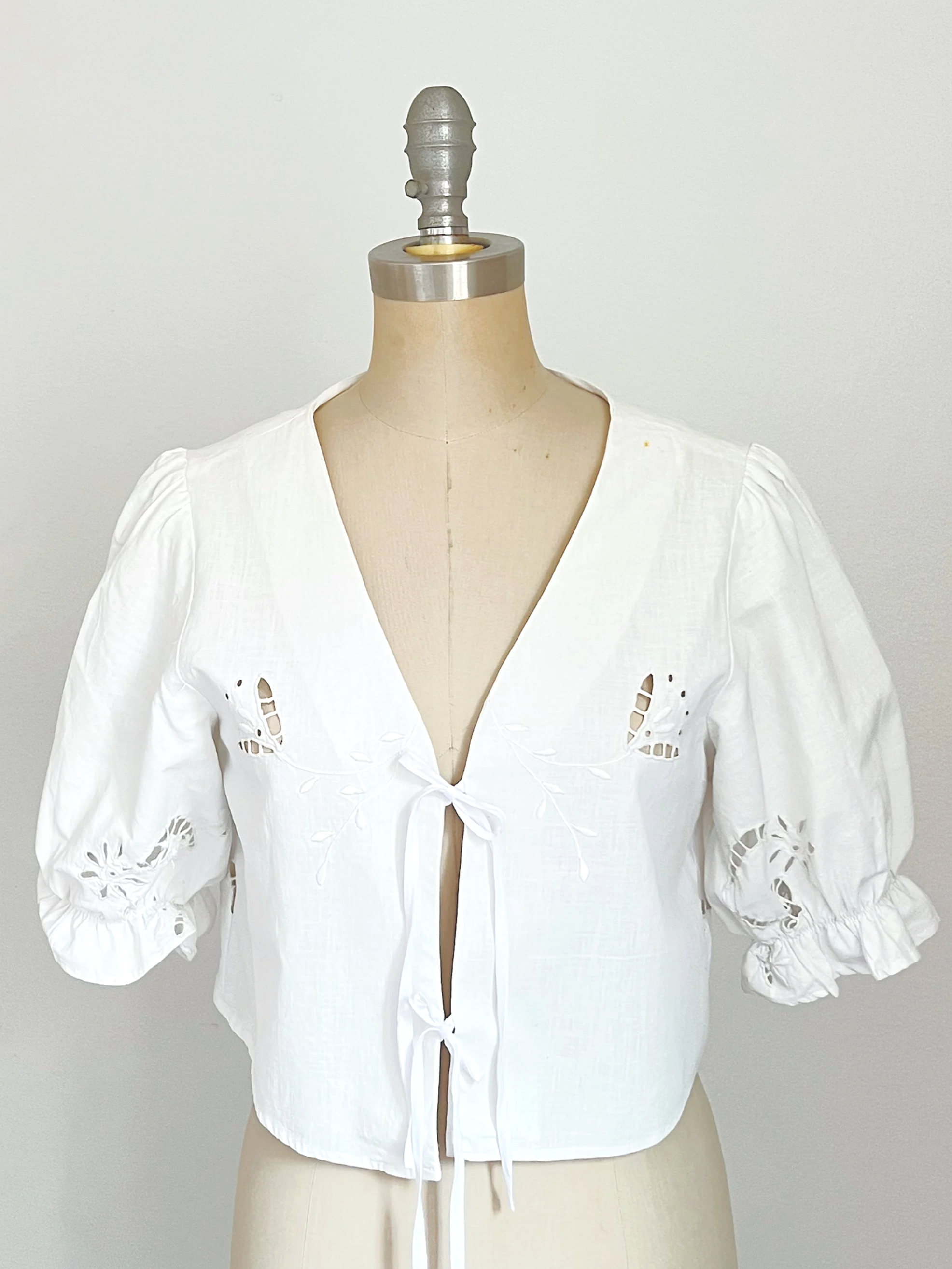 The Cutwork Tie Blouse in Antique White