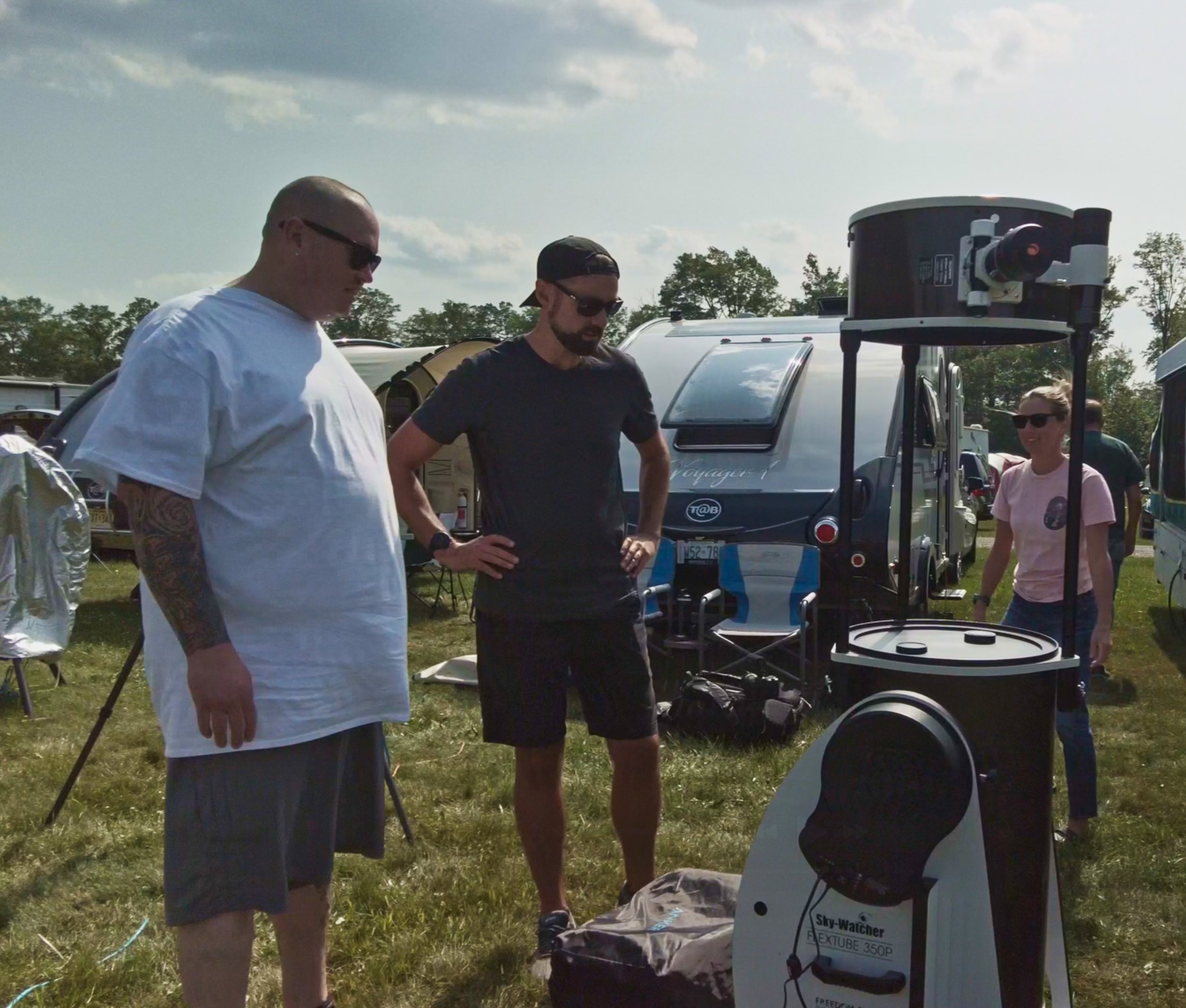 Trevor Jones with Dobsonian telescopes at Cherry Springs Star Party, Pennsylvania