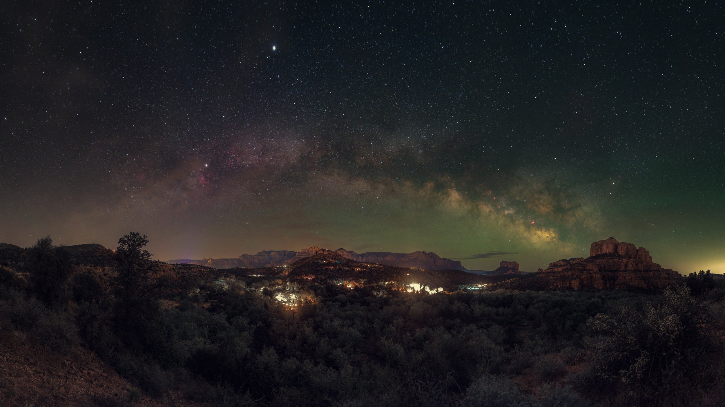 Milky Way over Sedona with Cathedral Rock under a starry sky, Arizona