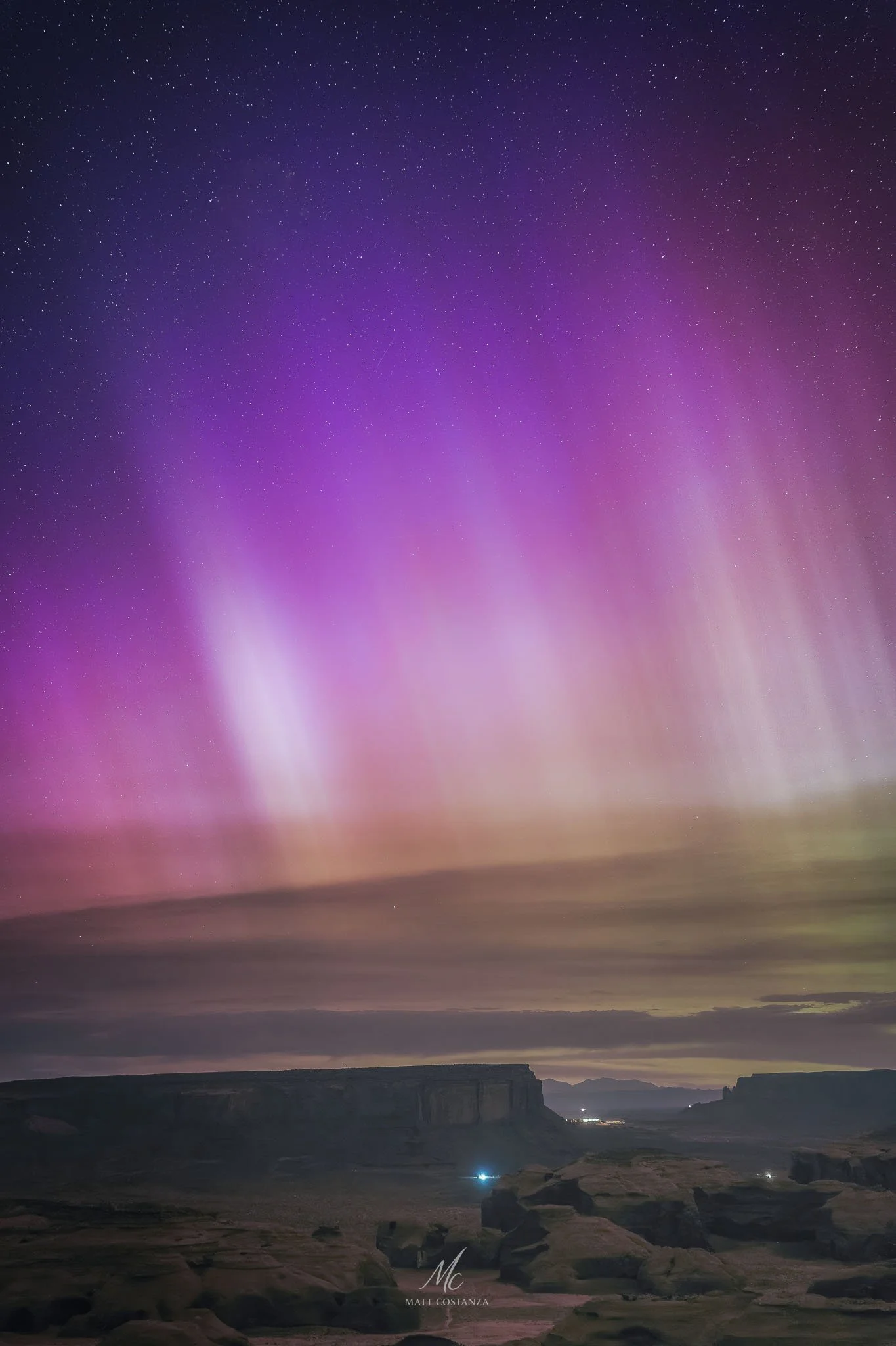 Northern Lights over Monument Valley from Hunts Mesa, Arizona